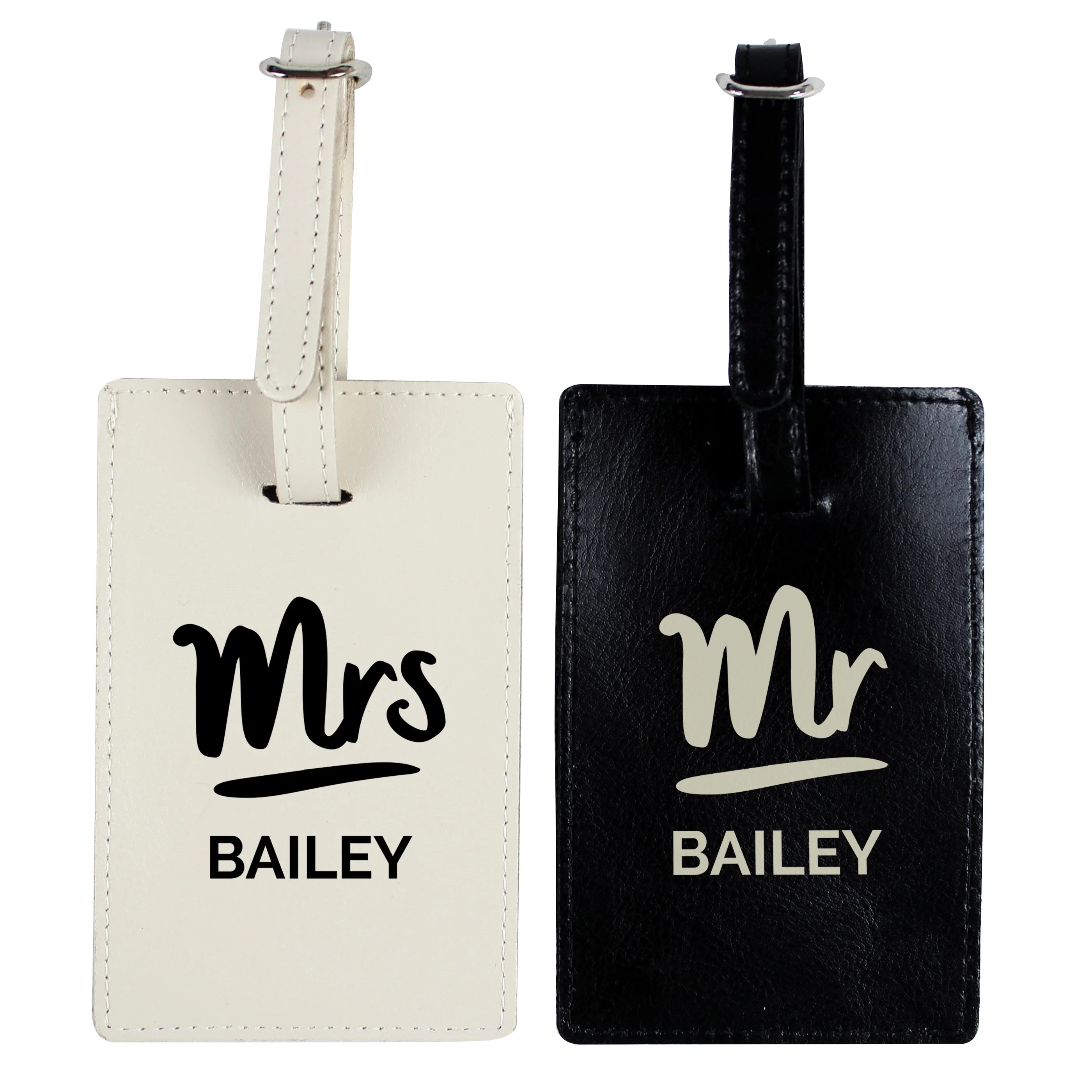 Personalised Mr & Mrs Black & Cream Luggage Tag Set - Image 2