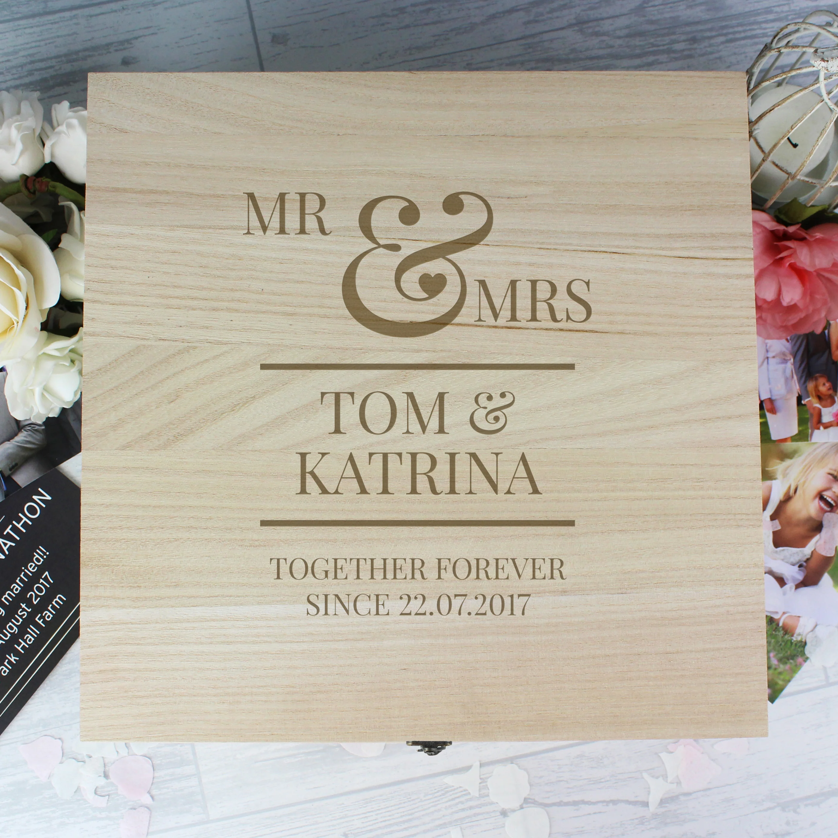 Personalised Mr & Mrs Large Wooden Keepsake Box - Image 5