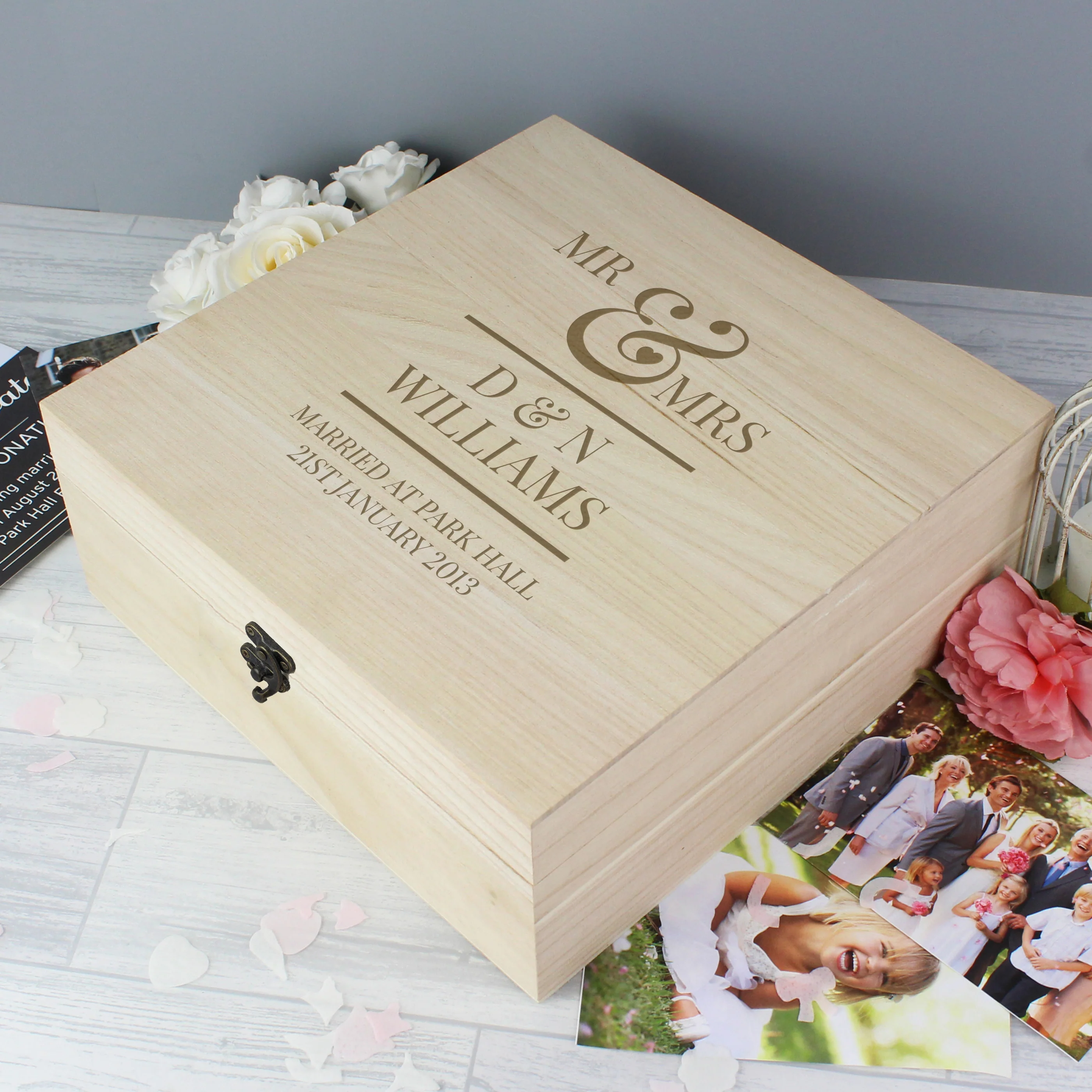Personalised Mr & Mrs Large Wooden Keepsake Box - Image 6