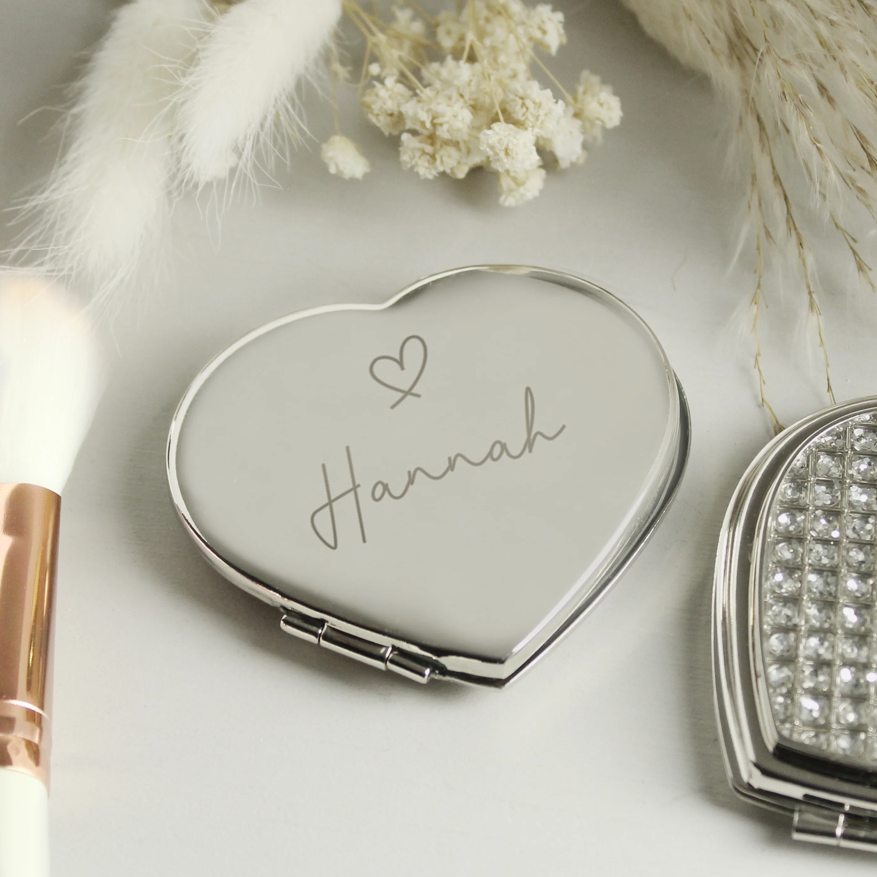 Personalised Name Diamante Heart Compact Mirror - Image 2