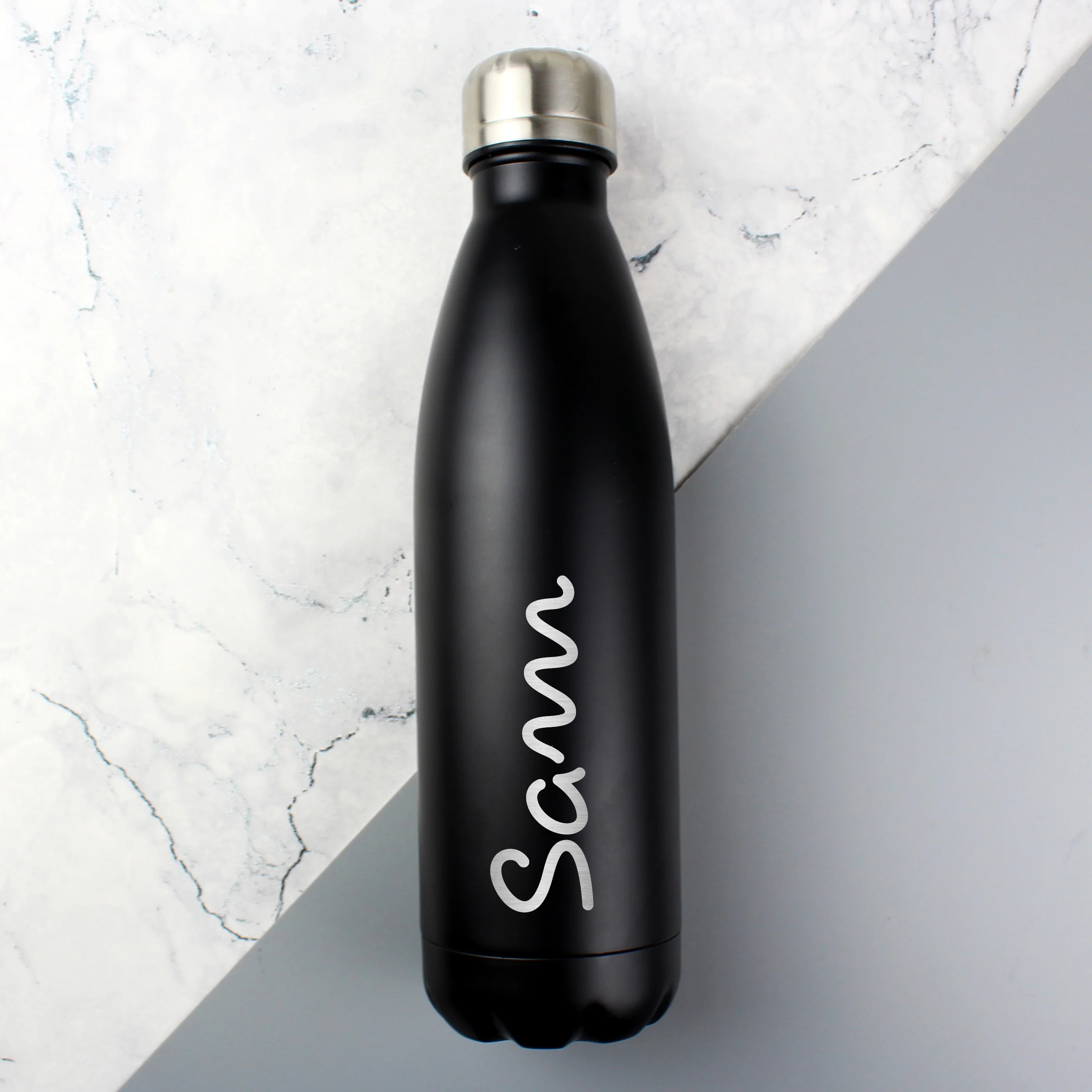 Personalised Name Only Black Metal Insulated Drinks Bottle - Image 3