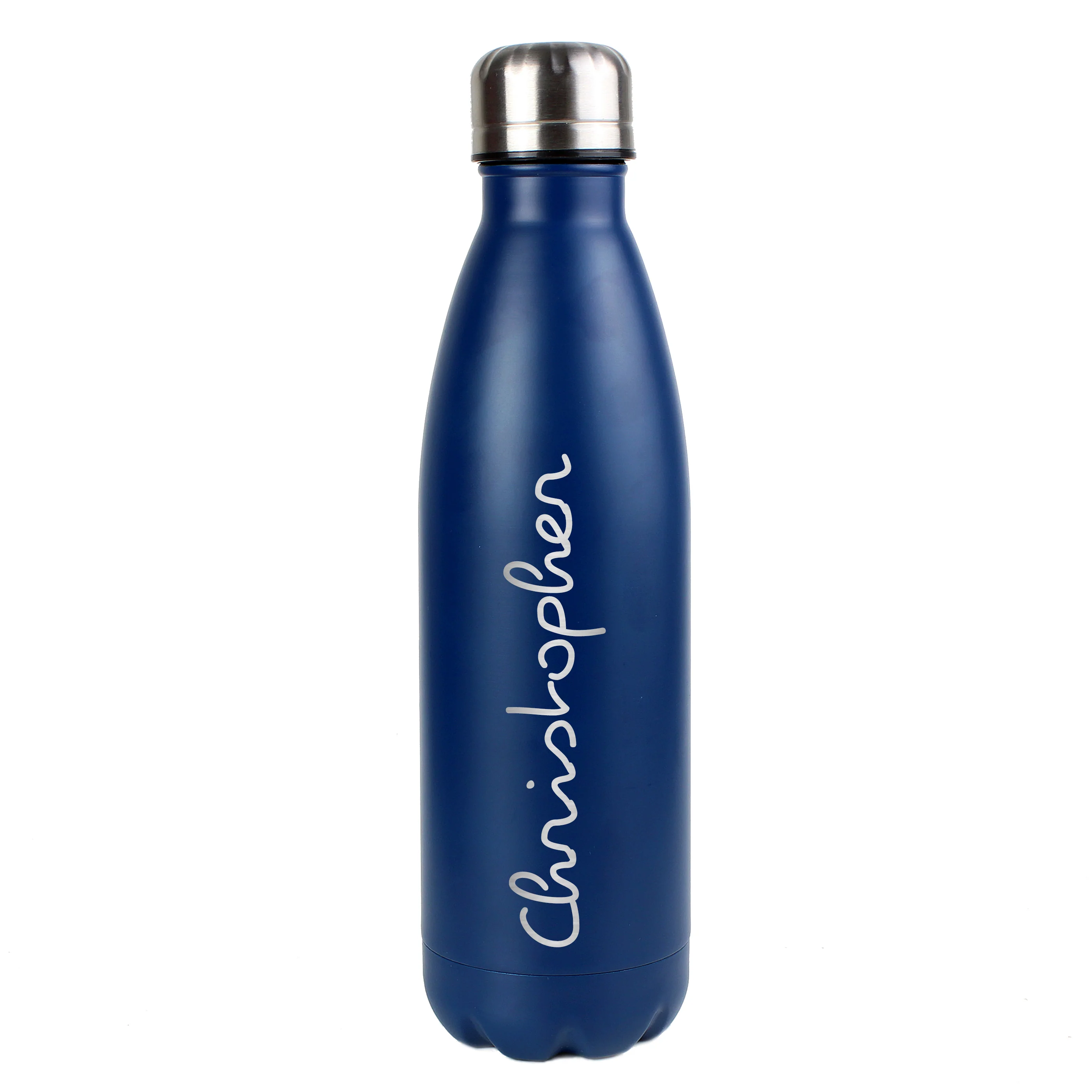 Personalised Name Only Blue Metal Insulated Drinks Bottle - Image 4