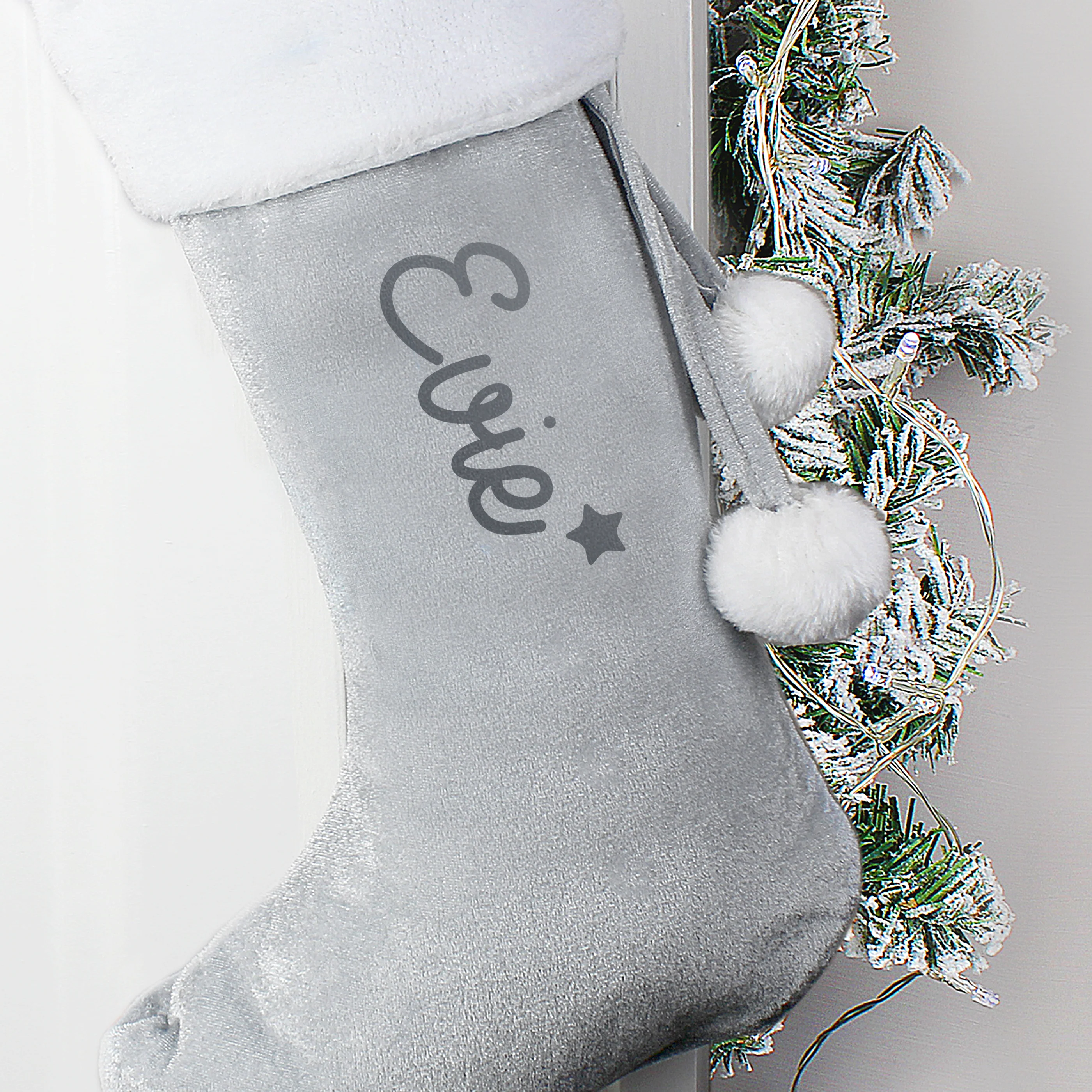 Personalised Name Only Silver Grey Stocking - Image 3