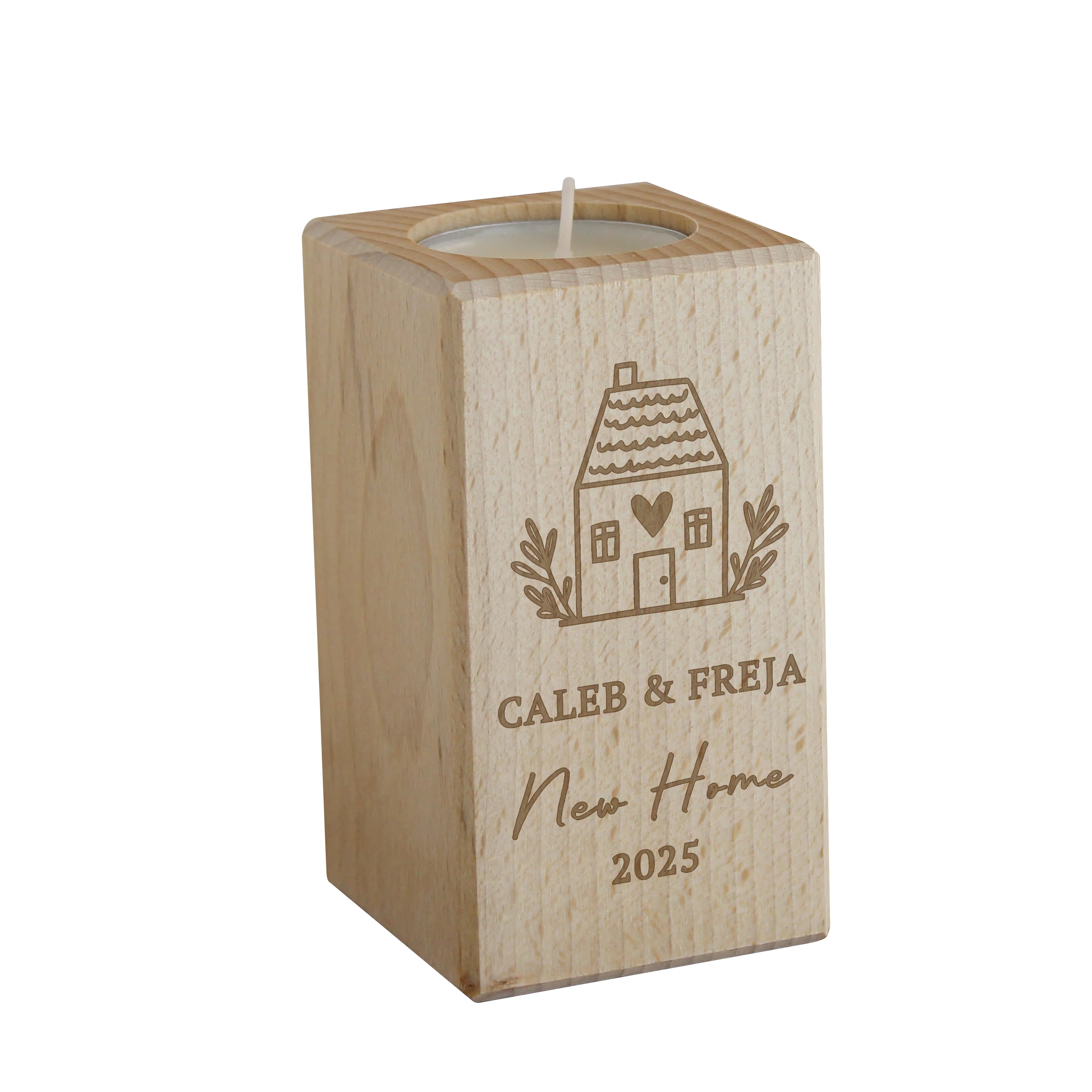 Personalised New Home Wooden Tealight Holder - Image 4
