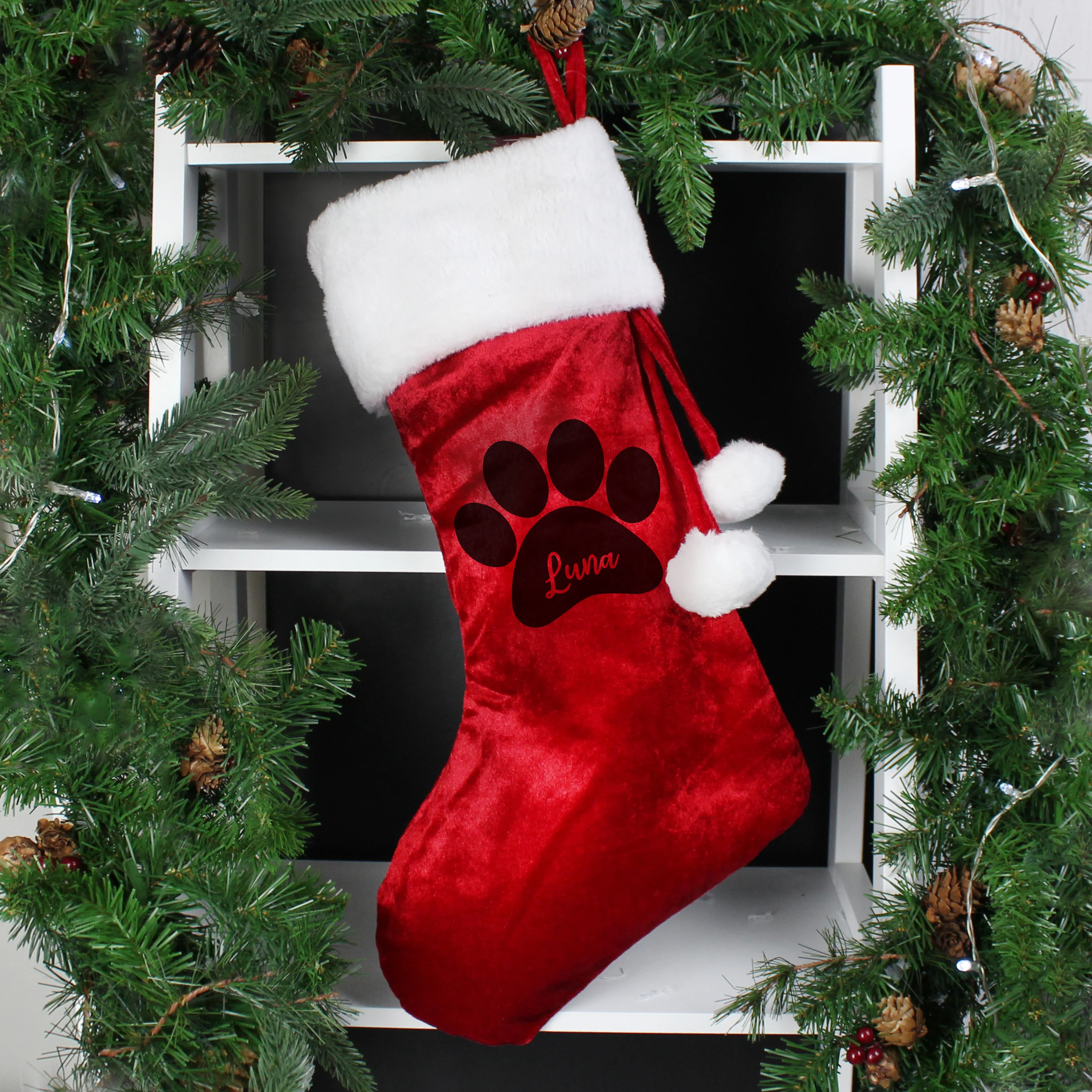 Personalised Paw Print Red Stocking - Image 2