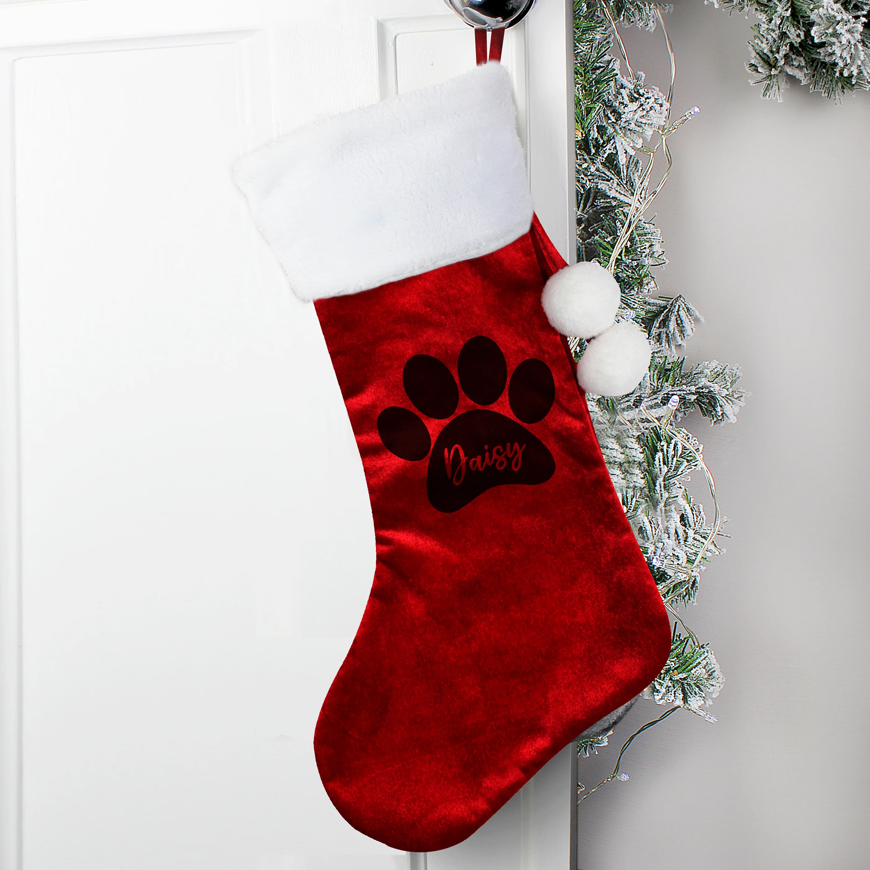 Personalised Paw Print Red Stocking - Image 3