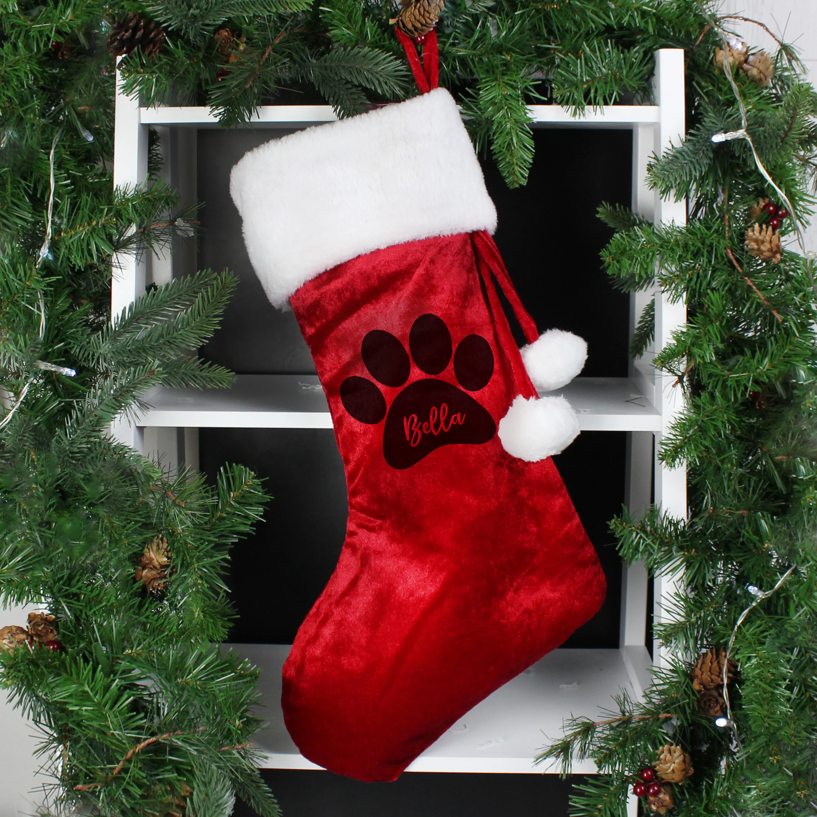 Personalised Paw Print Red Stocking - Image 4
