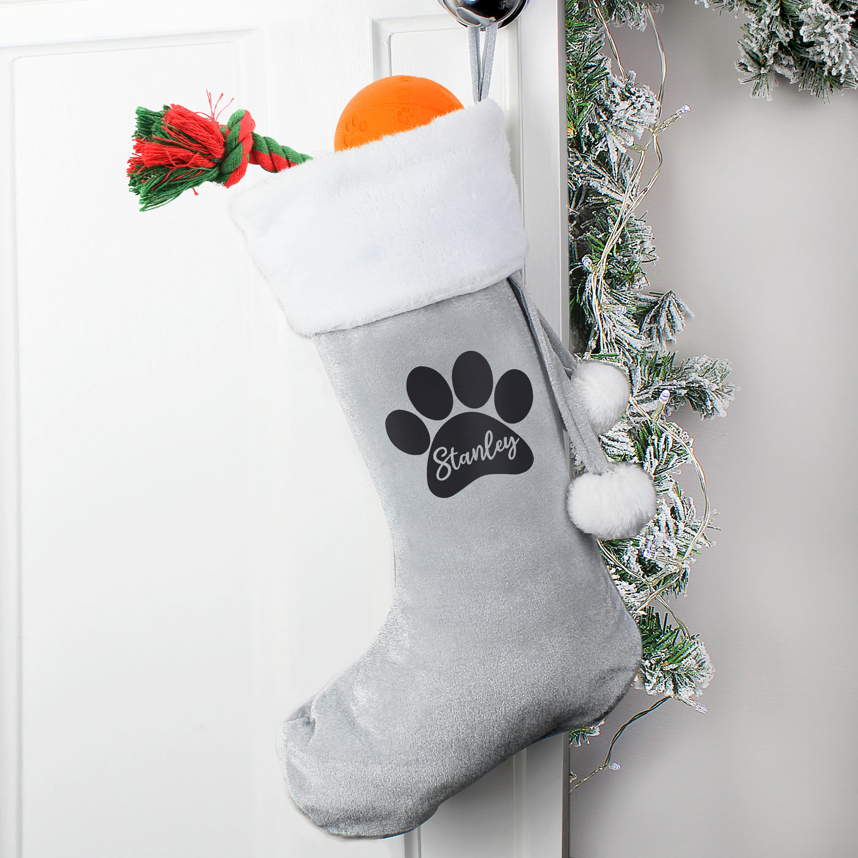 Personalised Paw Print Silver Grey Stocking - Image 2