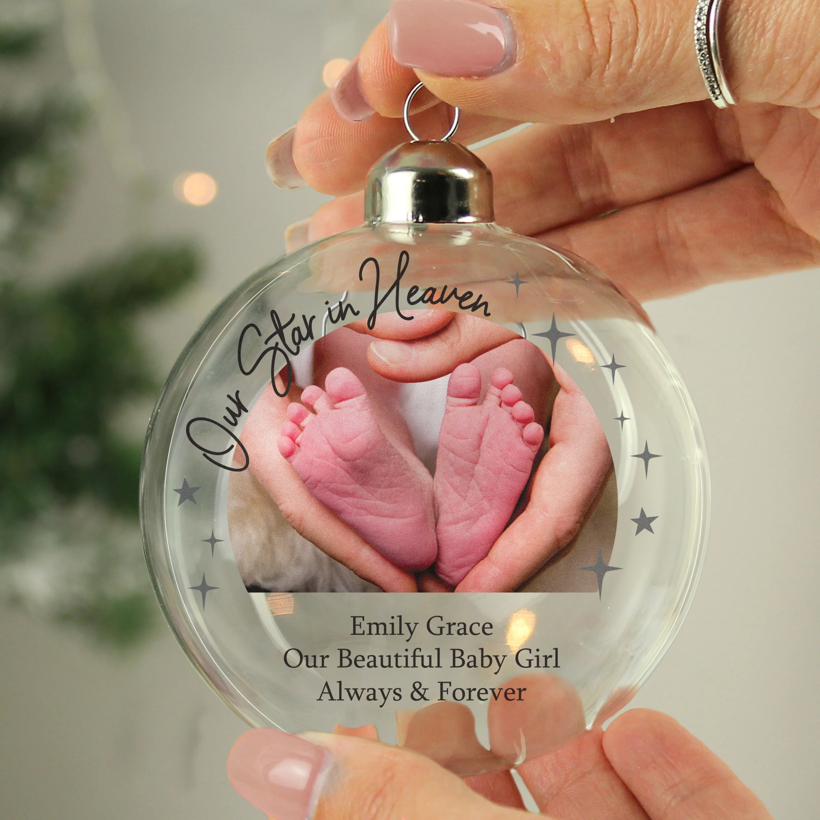 Personalised Photo Upload Memorial Glass Bauble - Image 2