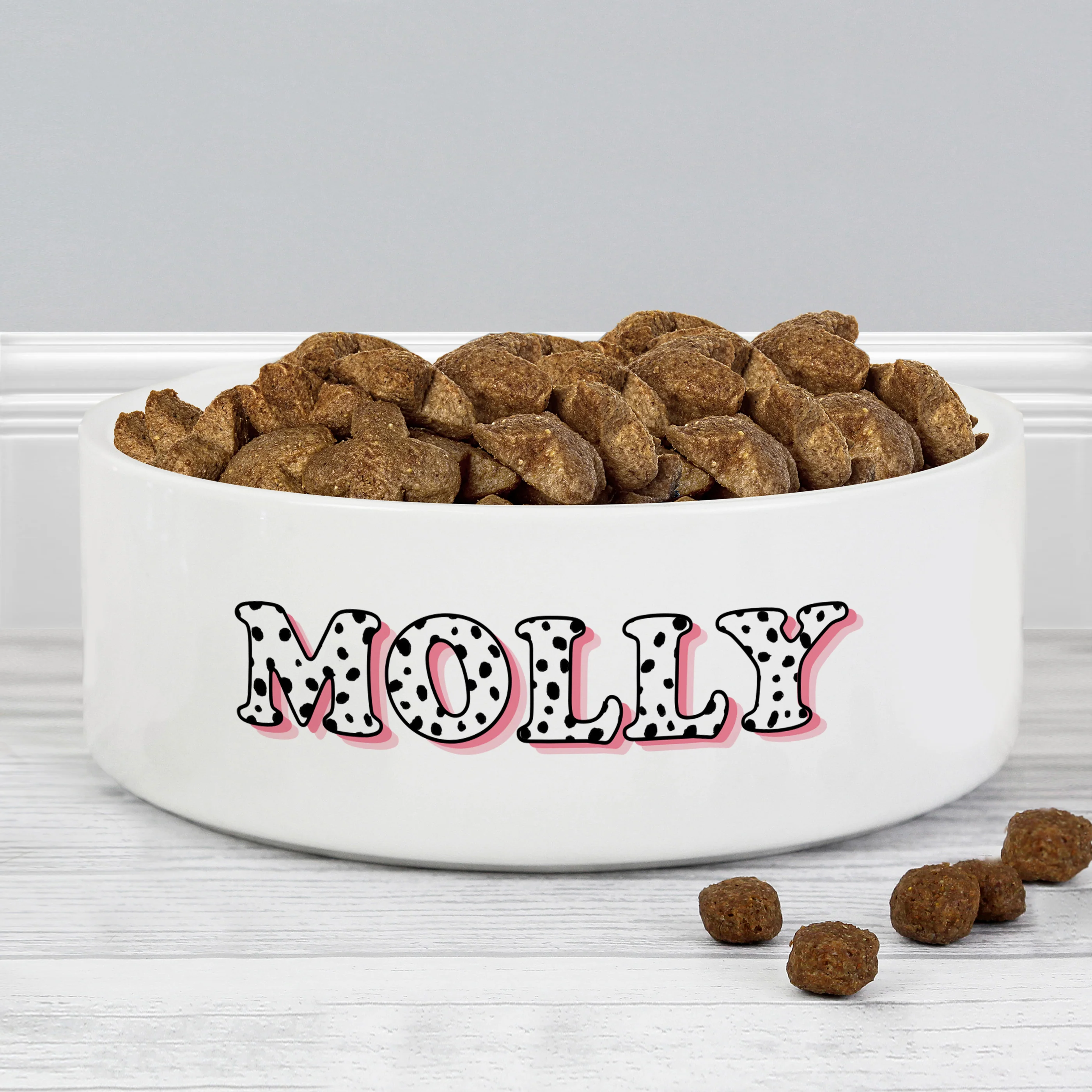 Personalised Pink Spots Name 14cm Medium Pet Bowl - Image 3