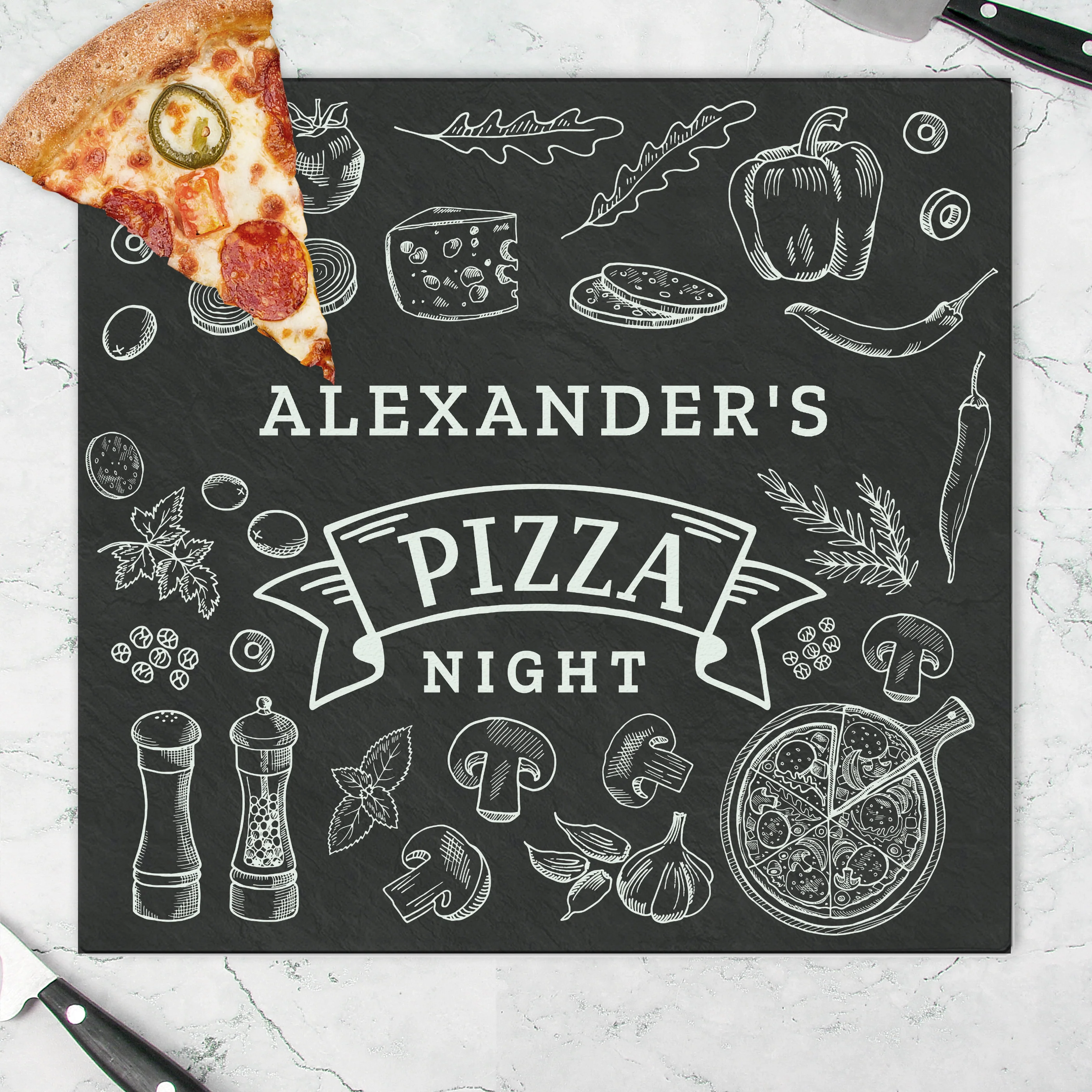 Personalised Pizza Glass Chopping Board/Worktop Saver - Image 3