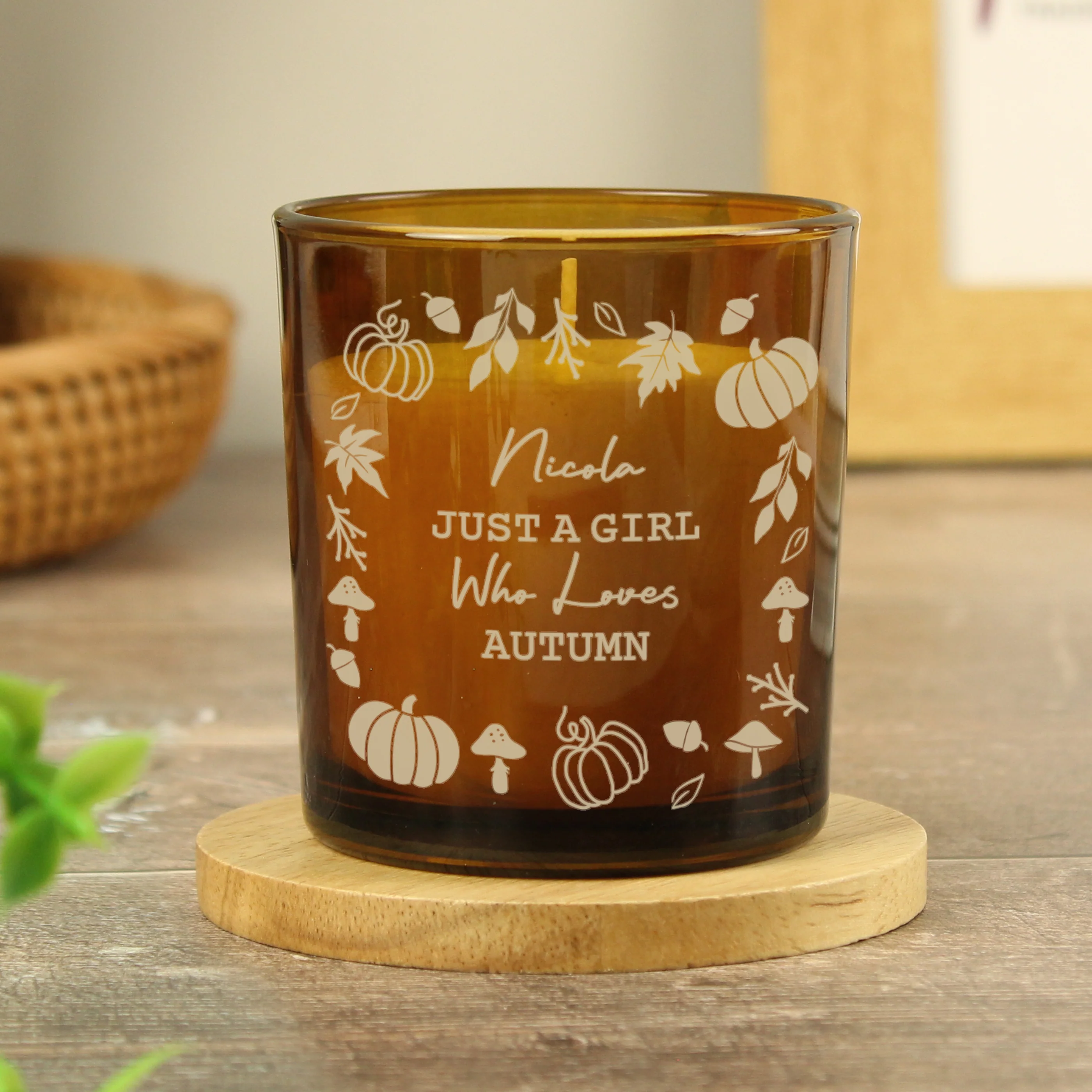 Personalised Pumpkins Amber Glass Candle - Image 3
