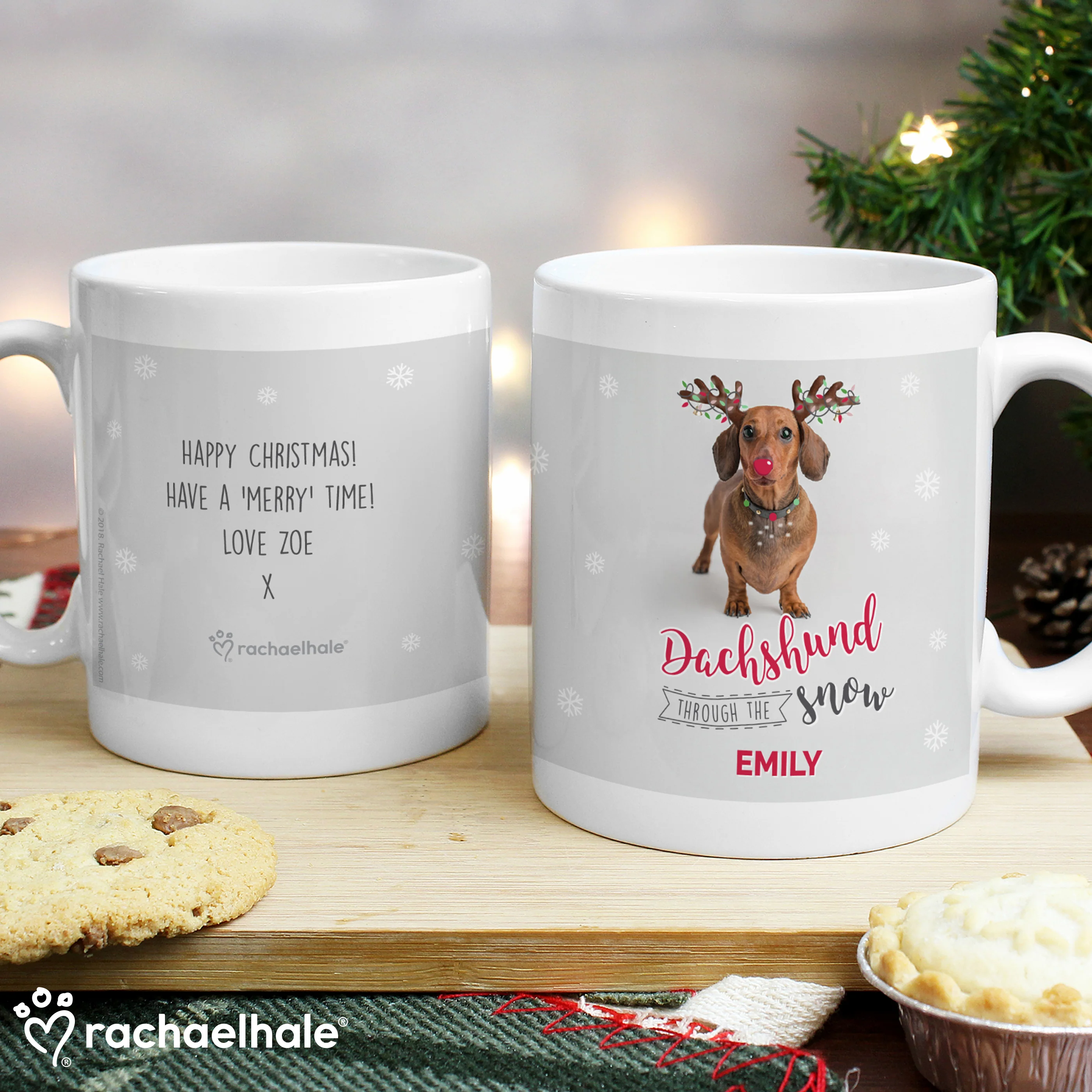 Personalised Rachael Hale Christmas Dachshund Through the Snow Mug - Image 5