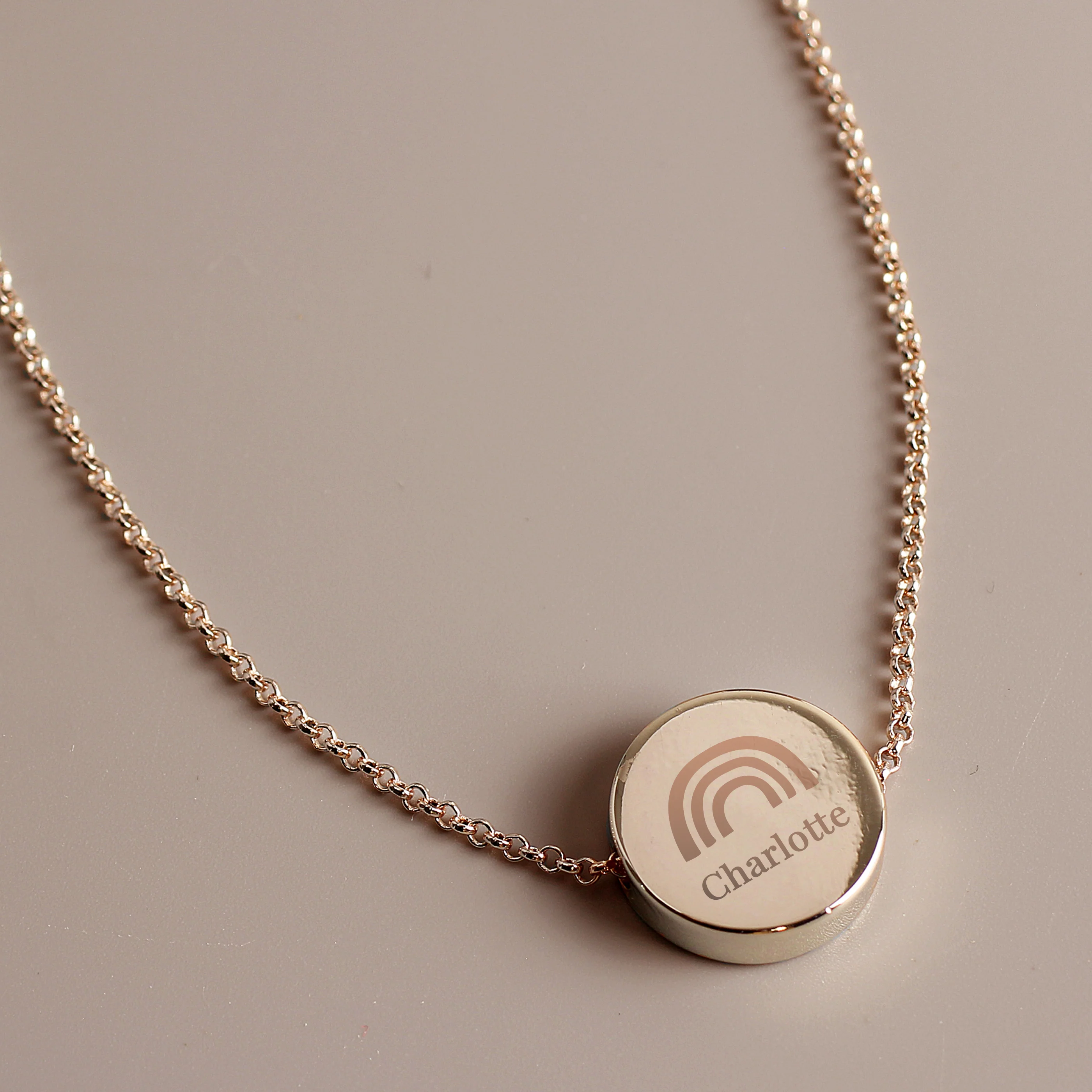 Personalised Rainbow Rose Gold Tone Disc Necklace - Image 4