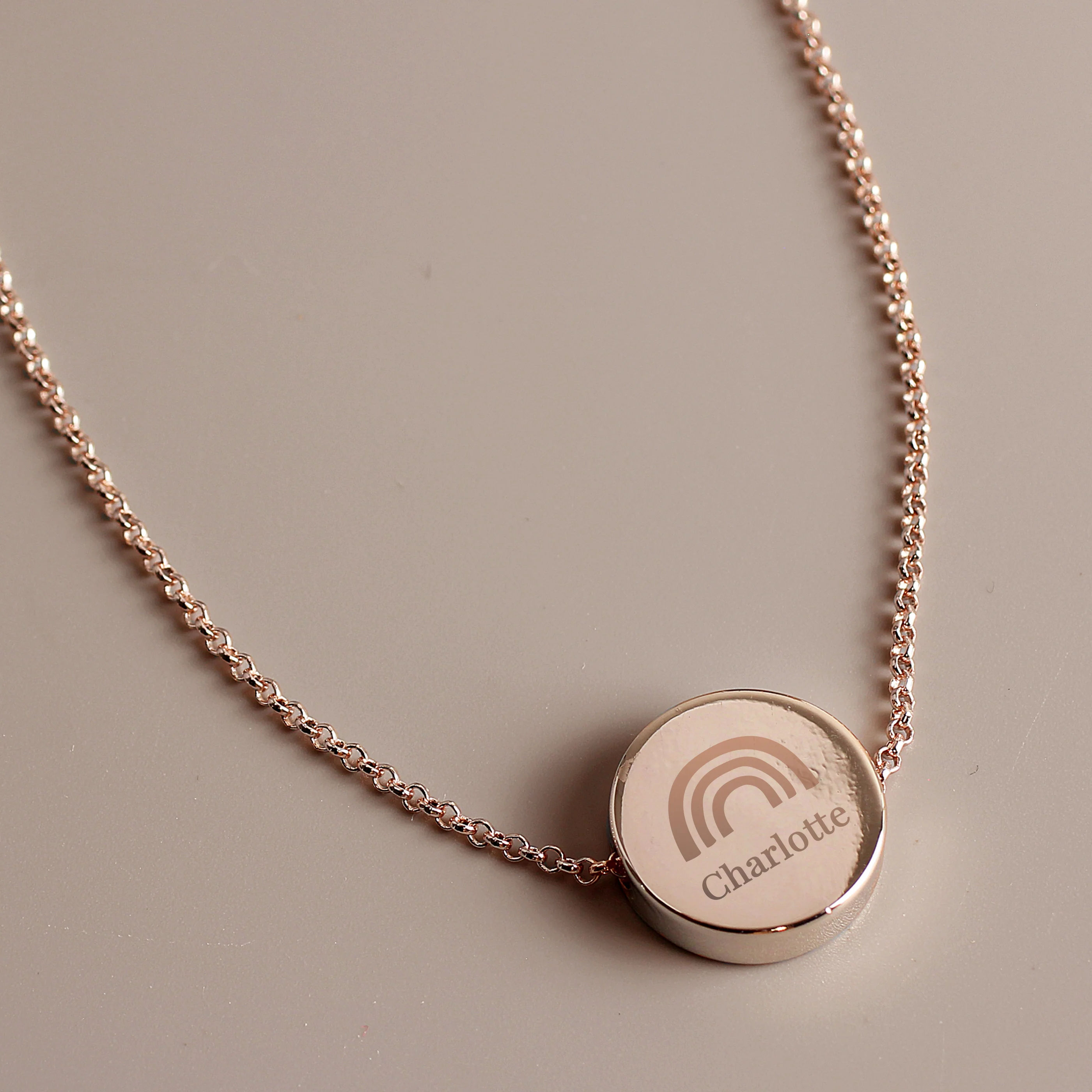 Personalised Rainbow Rose Gold Tone Disc Necklace - Image 7