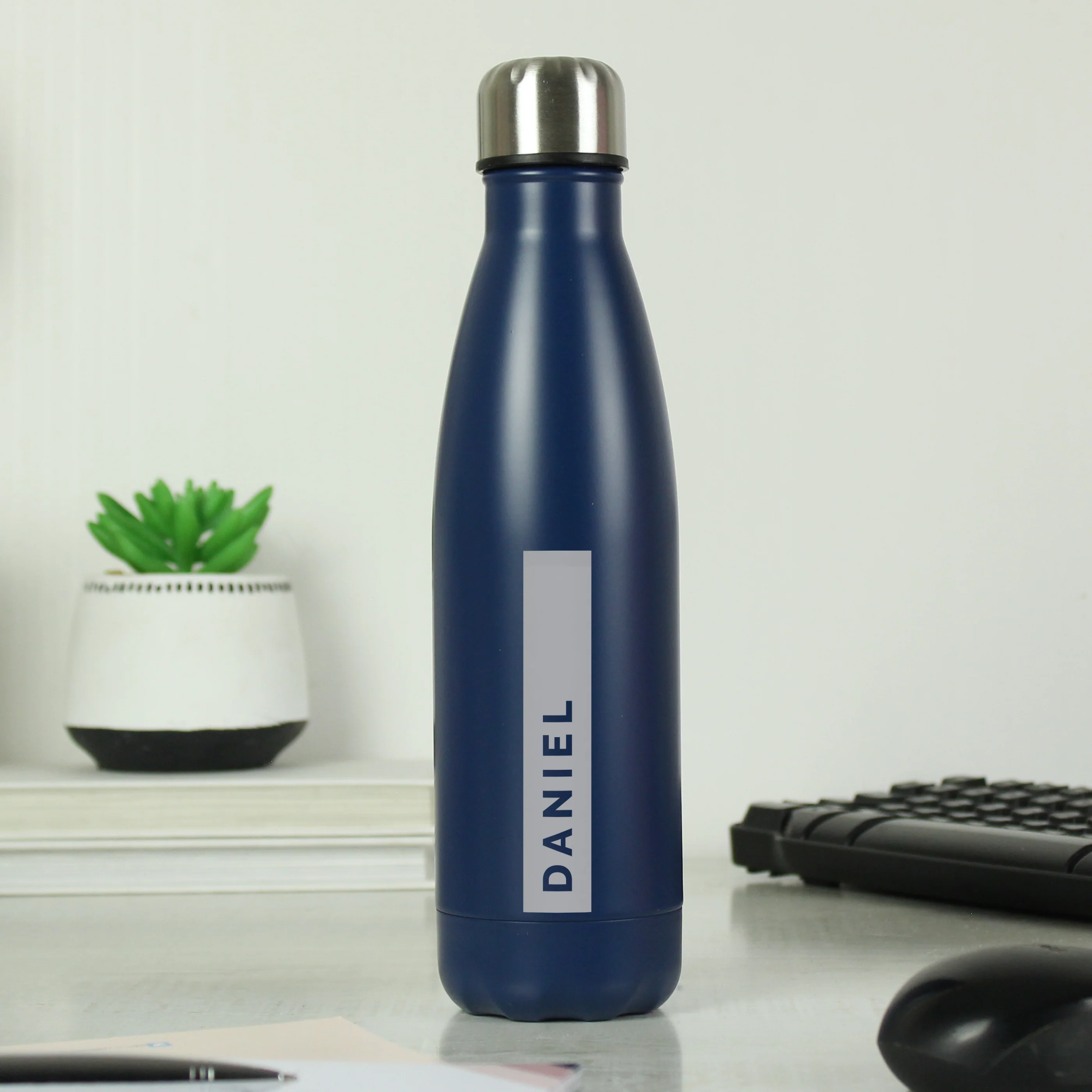 Personalised Rectangle Navy Metal Insulated Drinks Bottle - Image 3