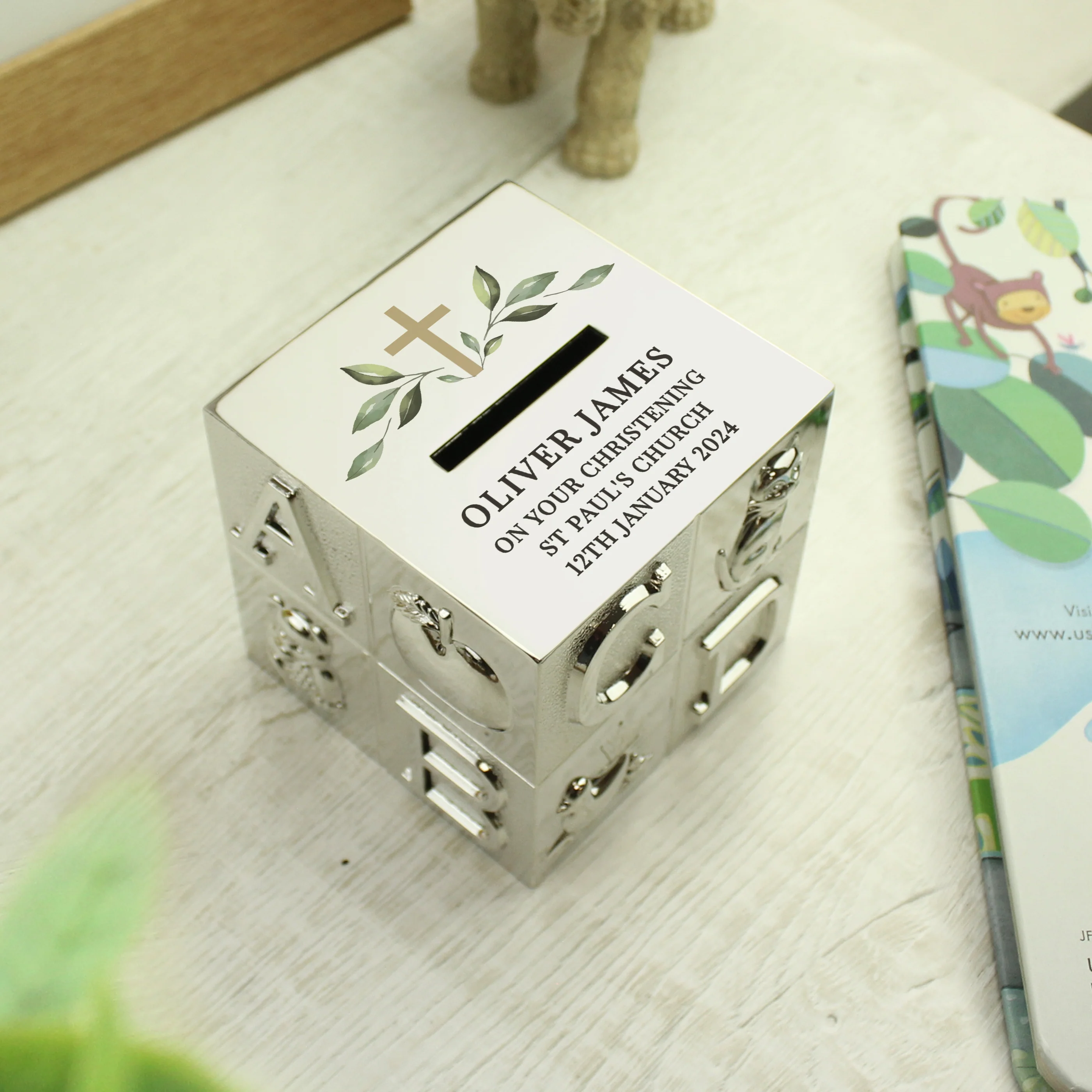 Personalised Religious Cross ABC Money Box - Image 2