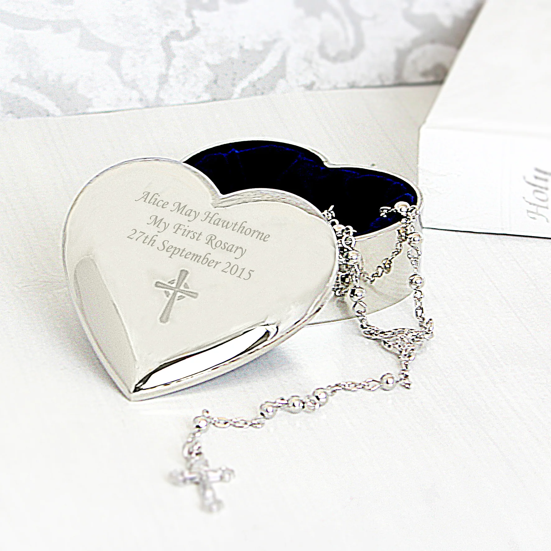 Personalised Rosary Beads and Cross Heart Trinket Box - Image 2