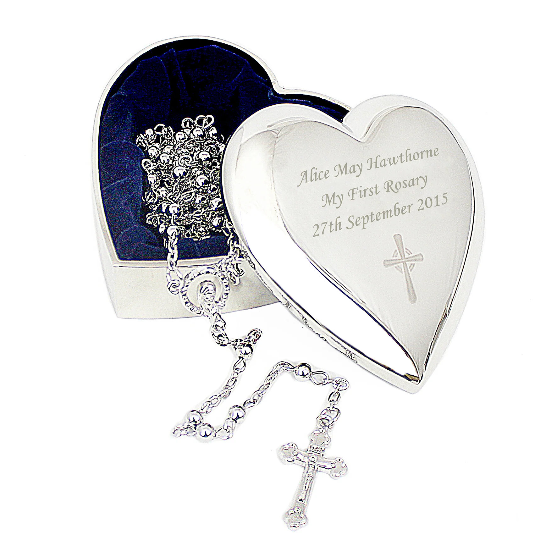 Personalised Rosary Beads and Cross Heart Trinket Box - Image 8