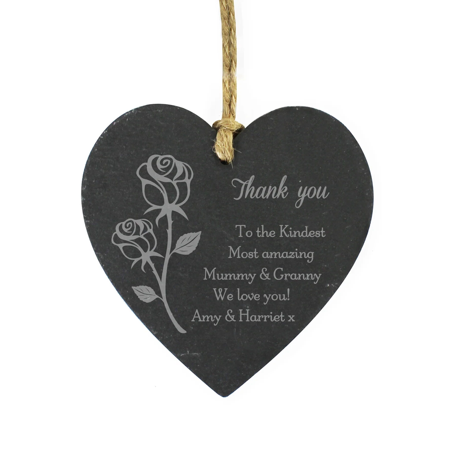 Personalised Rose Slate Heart Decoration - Image 2