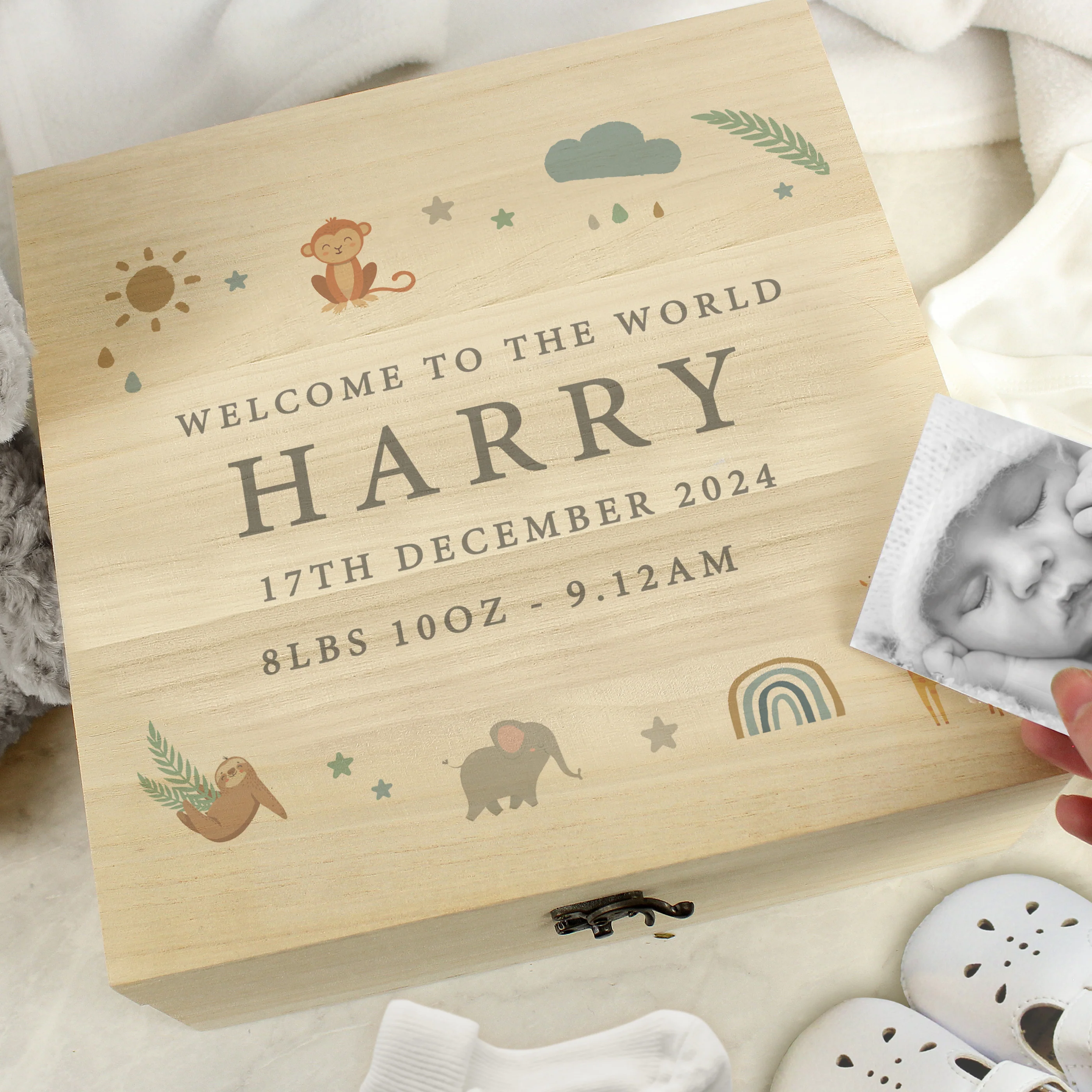 Personalised Safari Animals Large Wooden Keepsake Box - Image 2