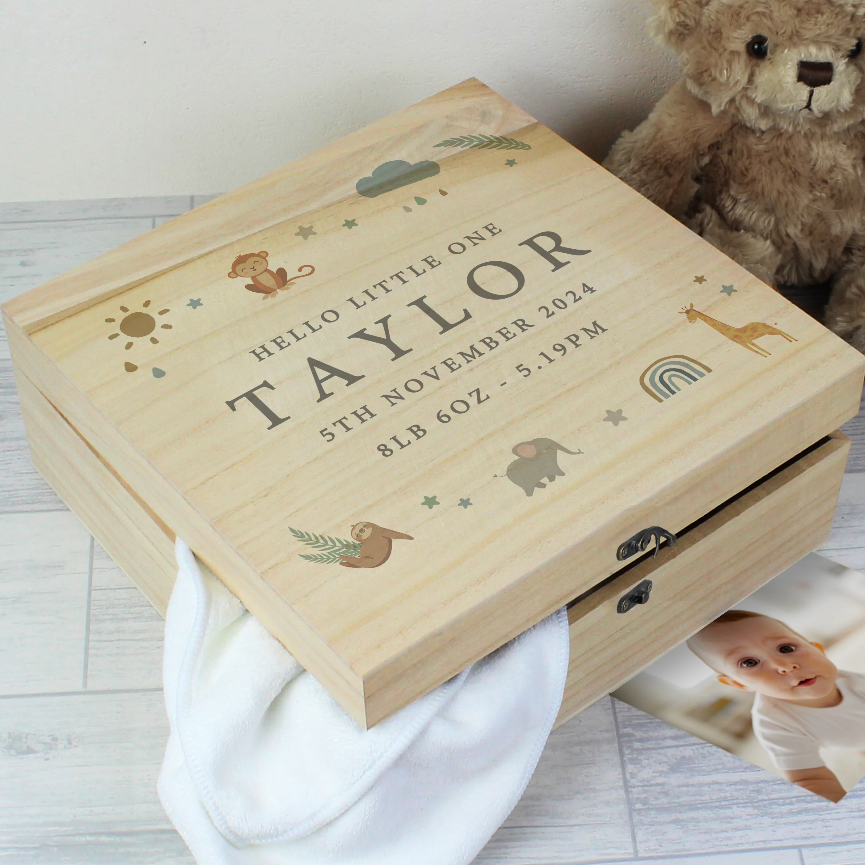Personalised Safari Animals Large Wooden Keepsake Box - Image 4