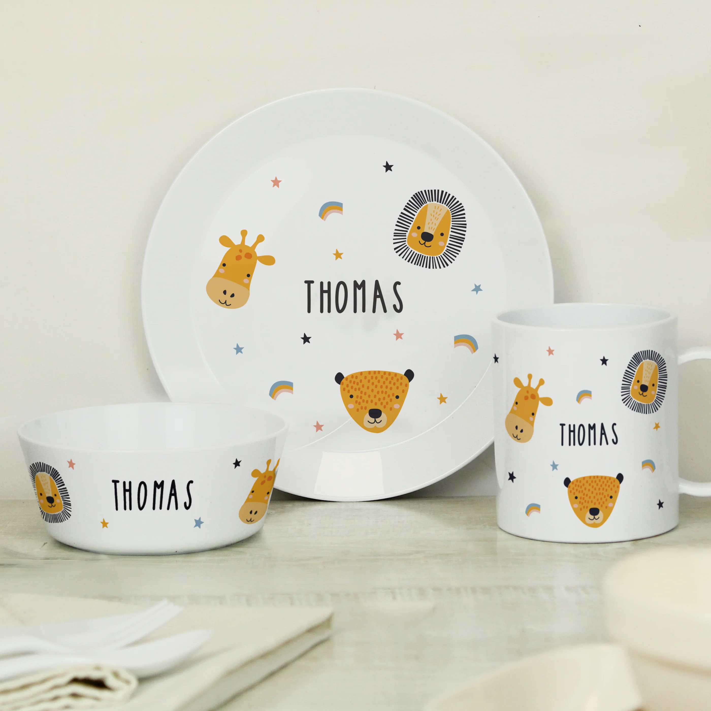 Personalised Safari Animals Plastic Childrens Breakfast Set - Image 2