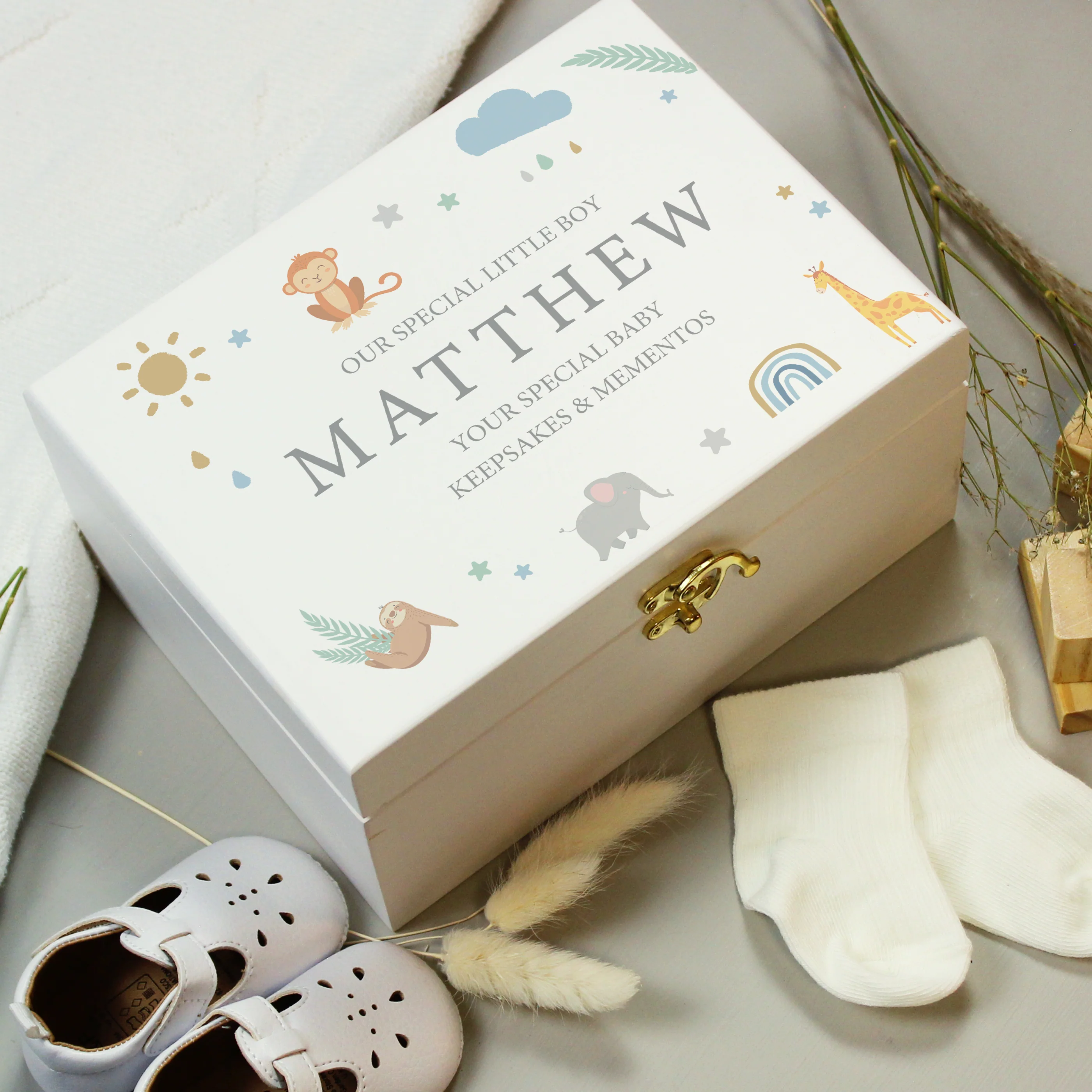 Personalised Safari Animals Small Wooden Keepsake Box
