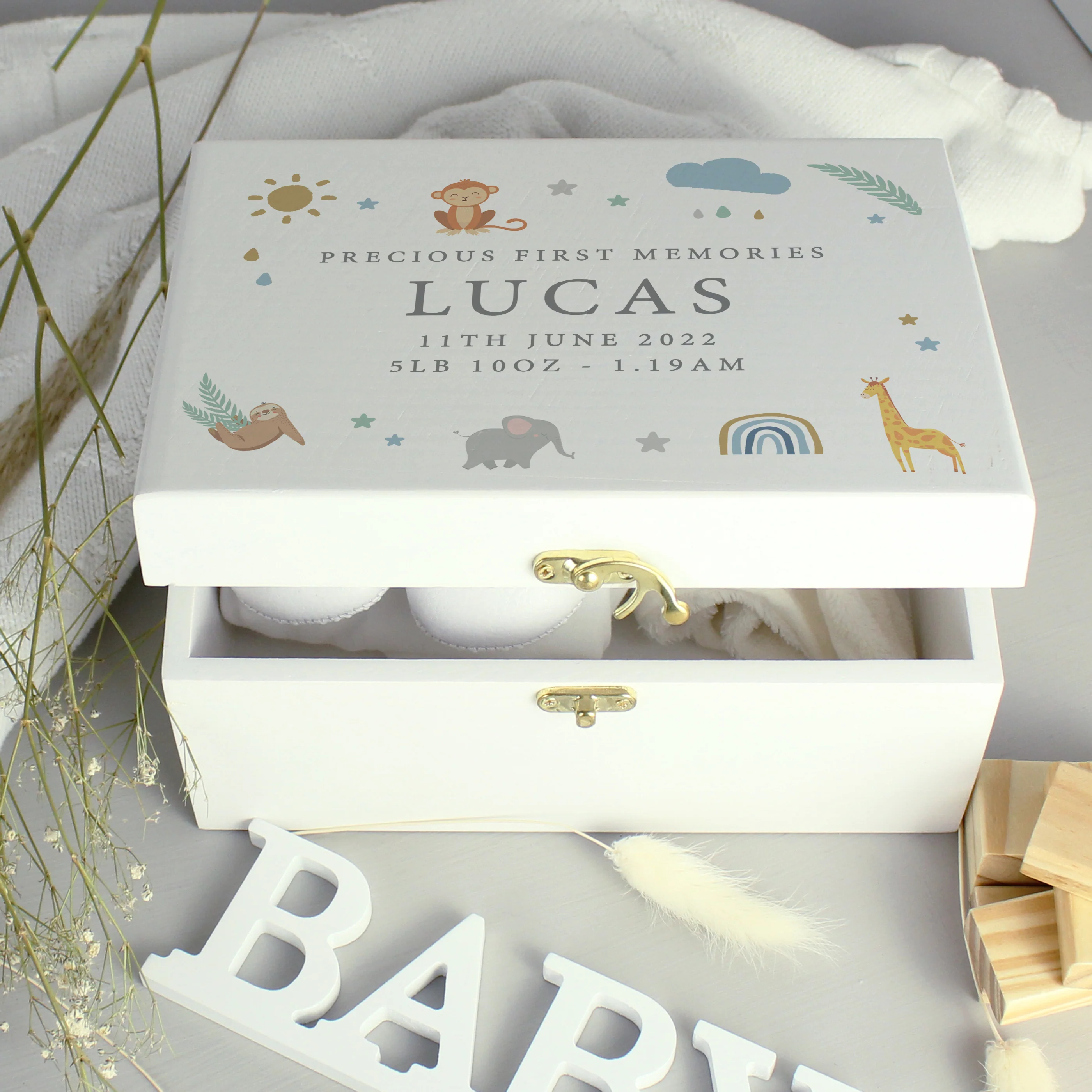 Personalised Safari Animals Small Wooden Keepsake Box - Image 4