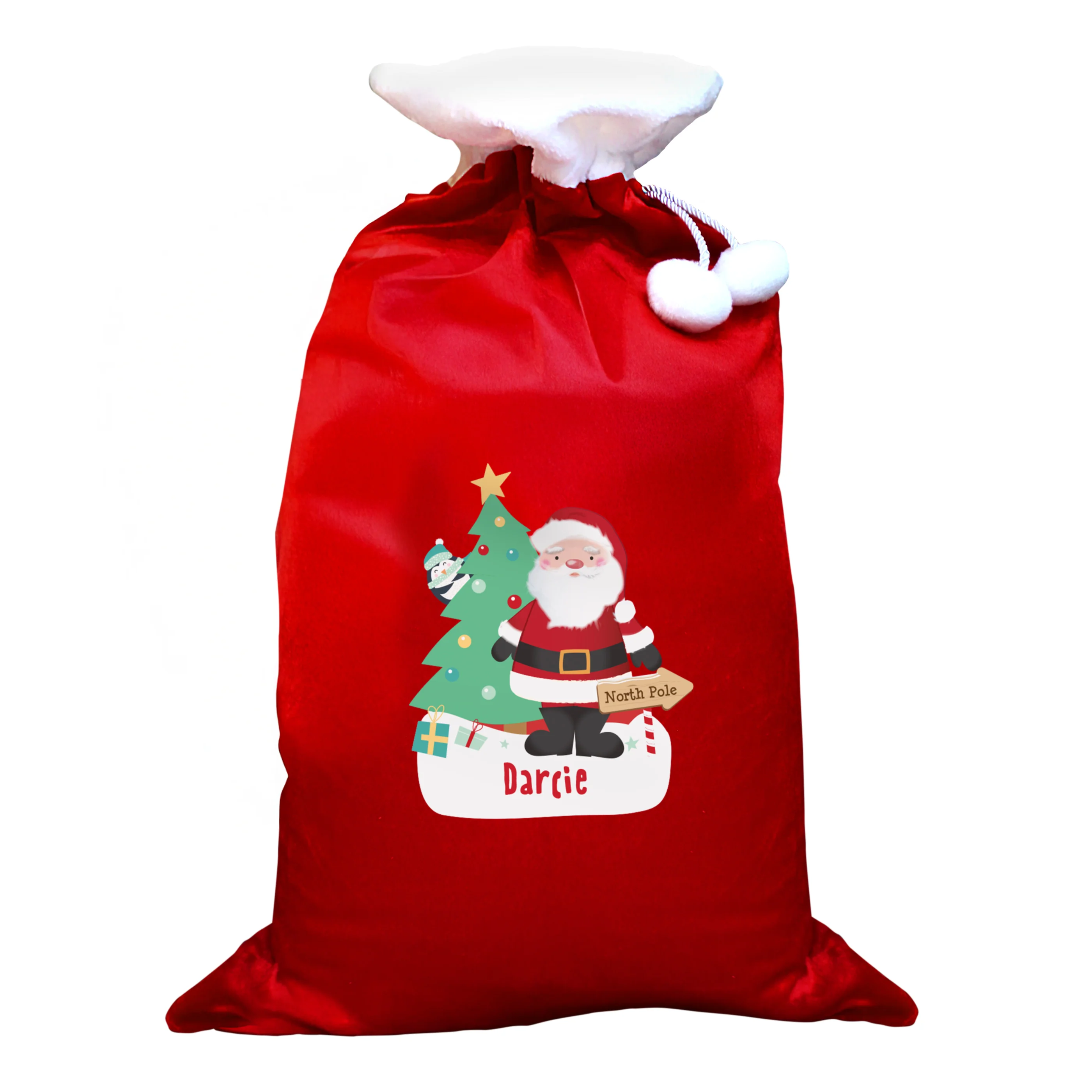 Personalised Santa Luxury Pom Pom Red Sack - Image 4