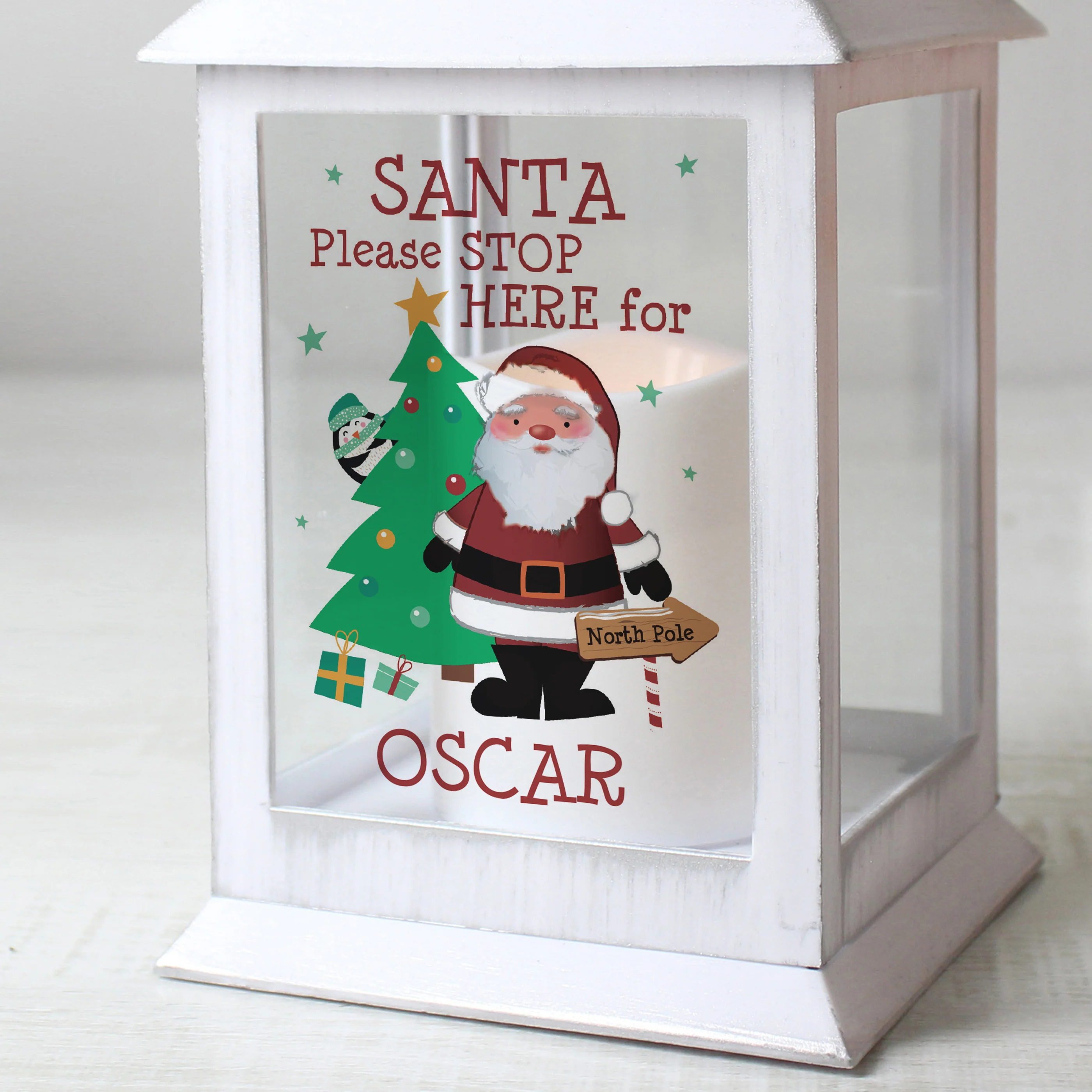 Personalised Santa White Lantern - Image 3