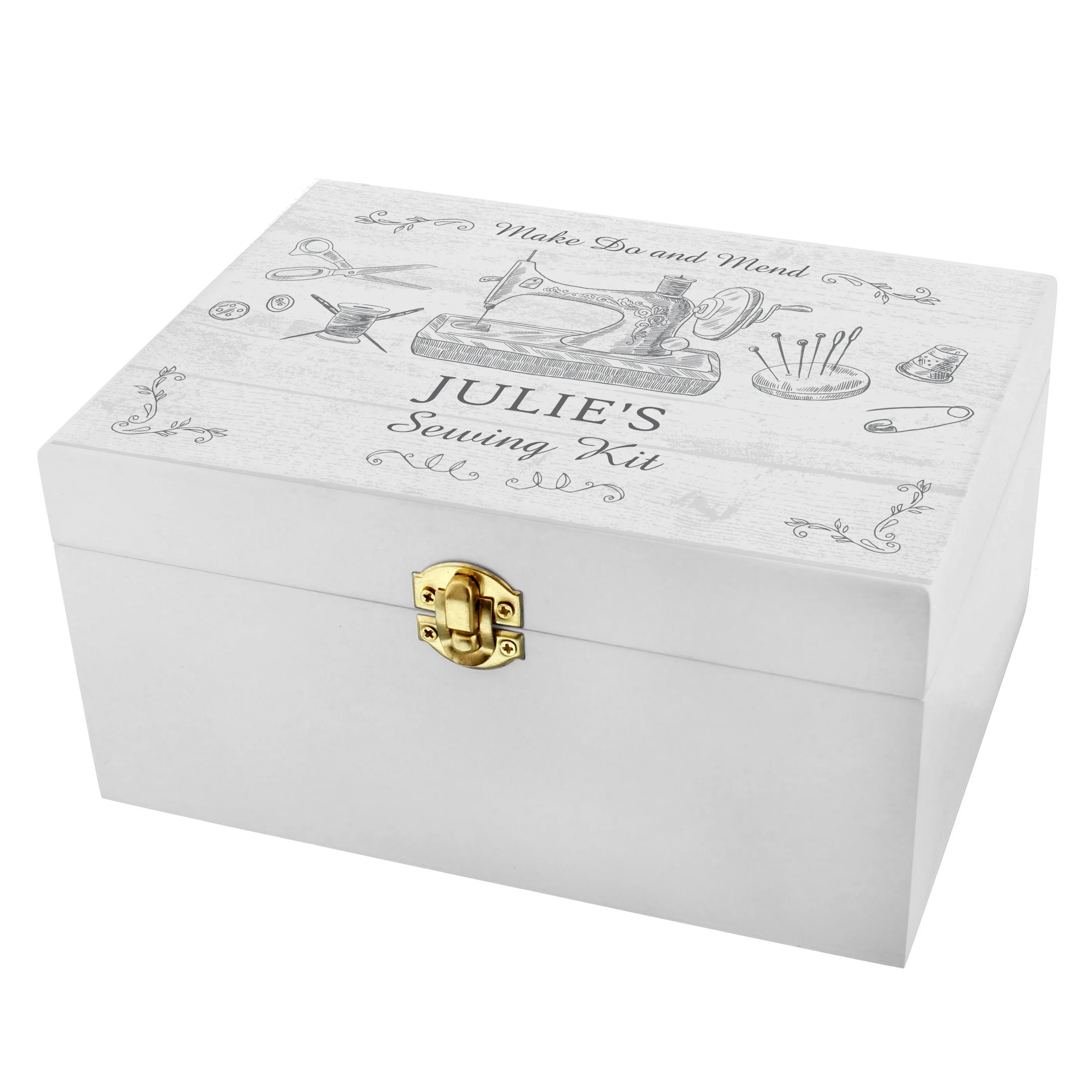 Personalised Sewing Kit White Wooden Box - Image 2