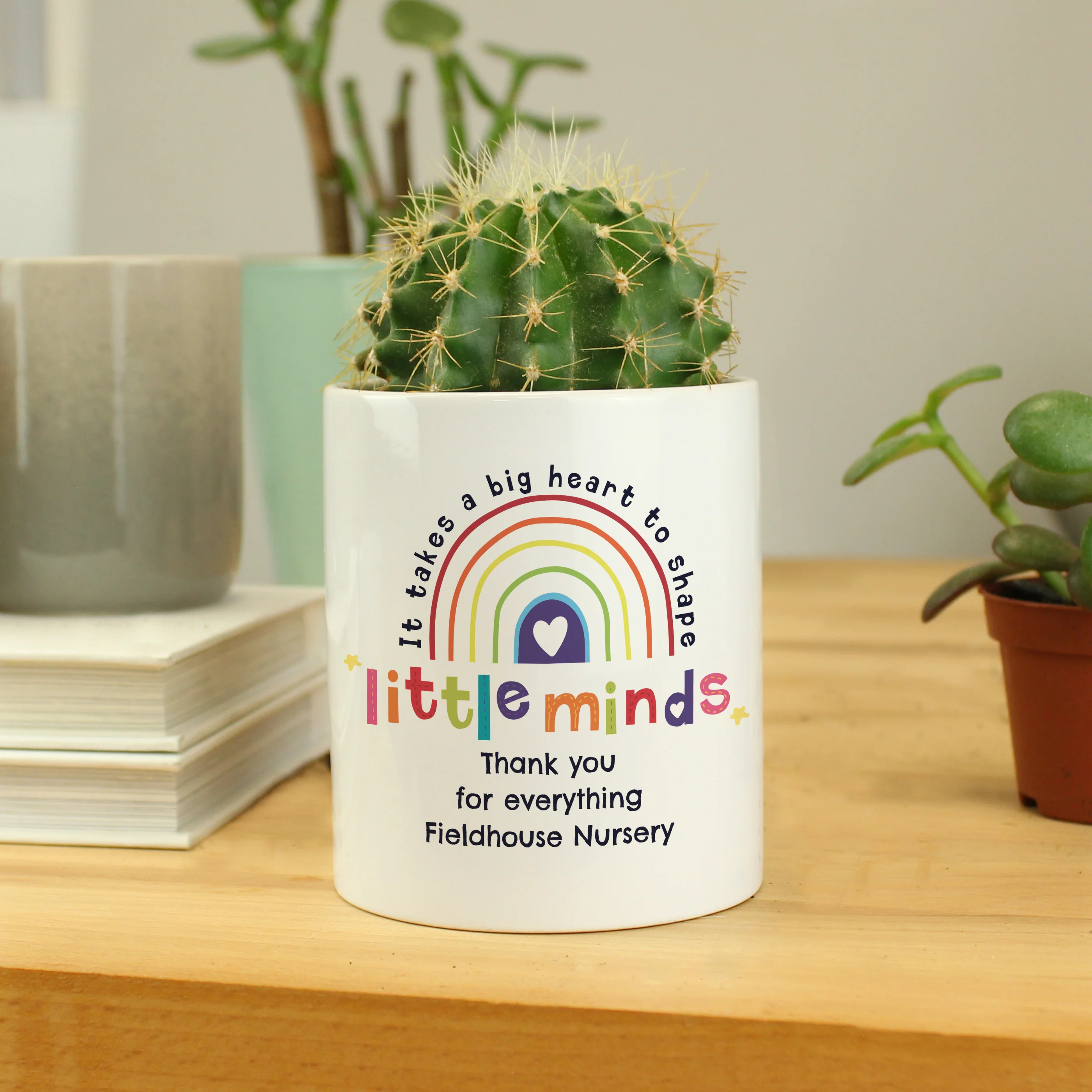Personalised Shape Little Minds Teachers Ceramic Storage Pot