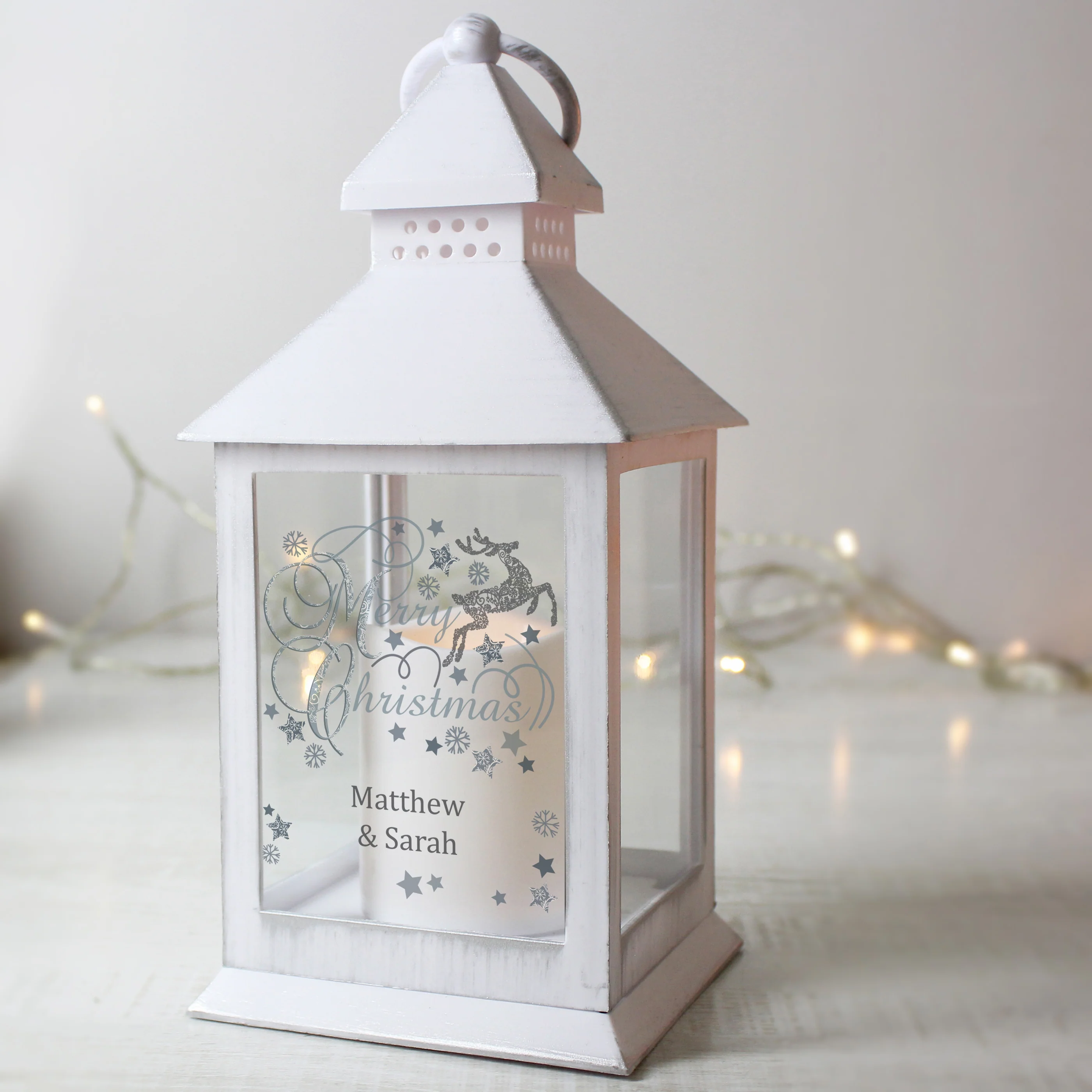 Personalised Silver Reindeer White Lantern - Image 2