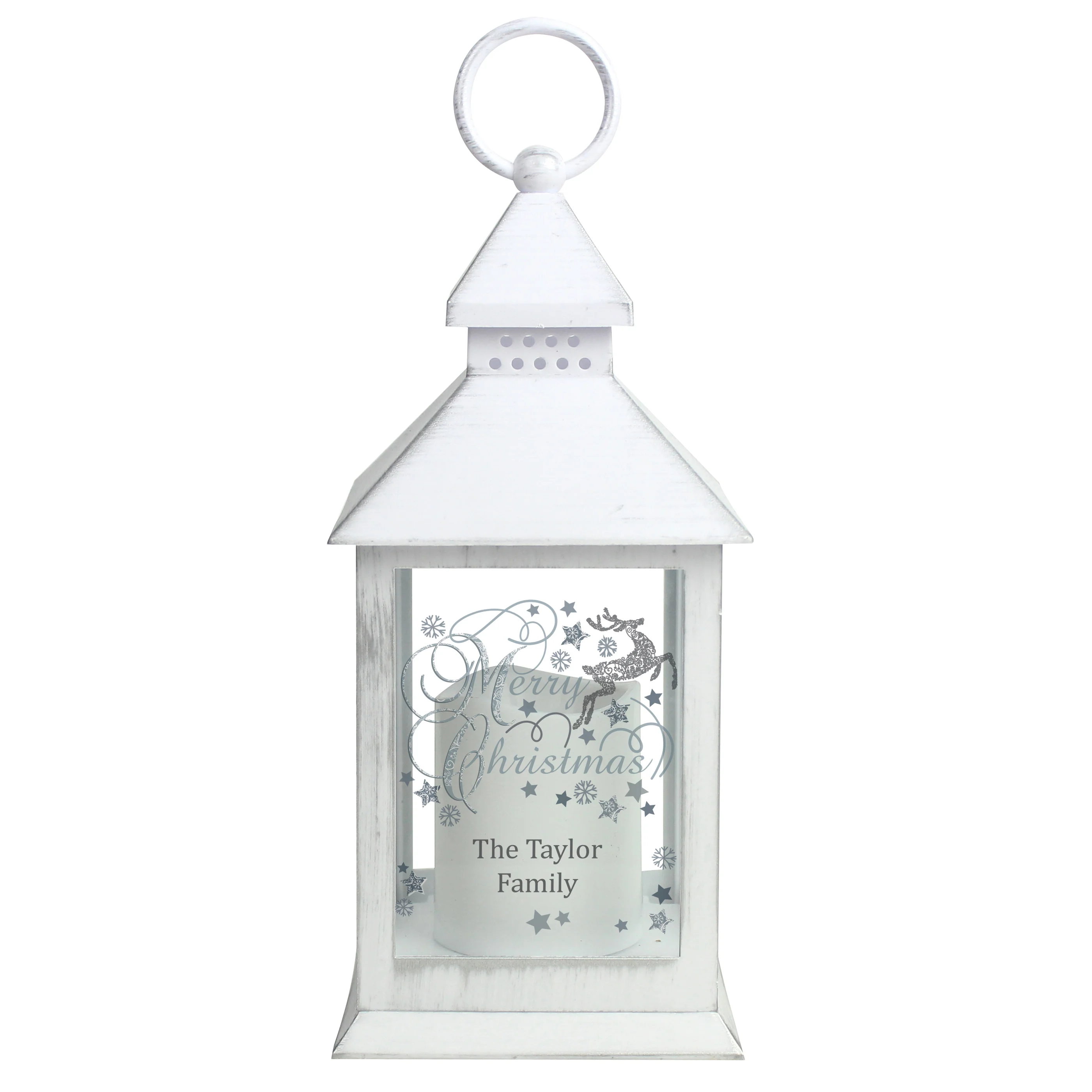 Personalised Silver Reindeer White Lantern - Image 4