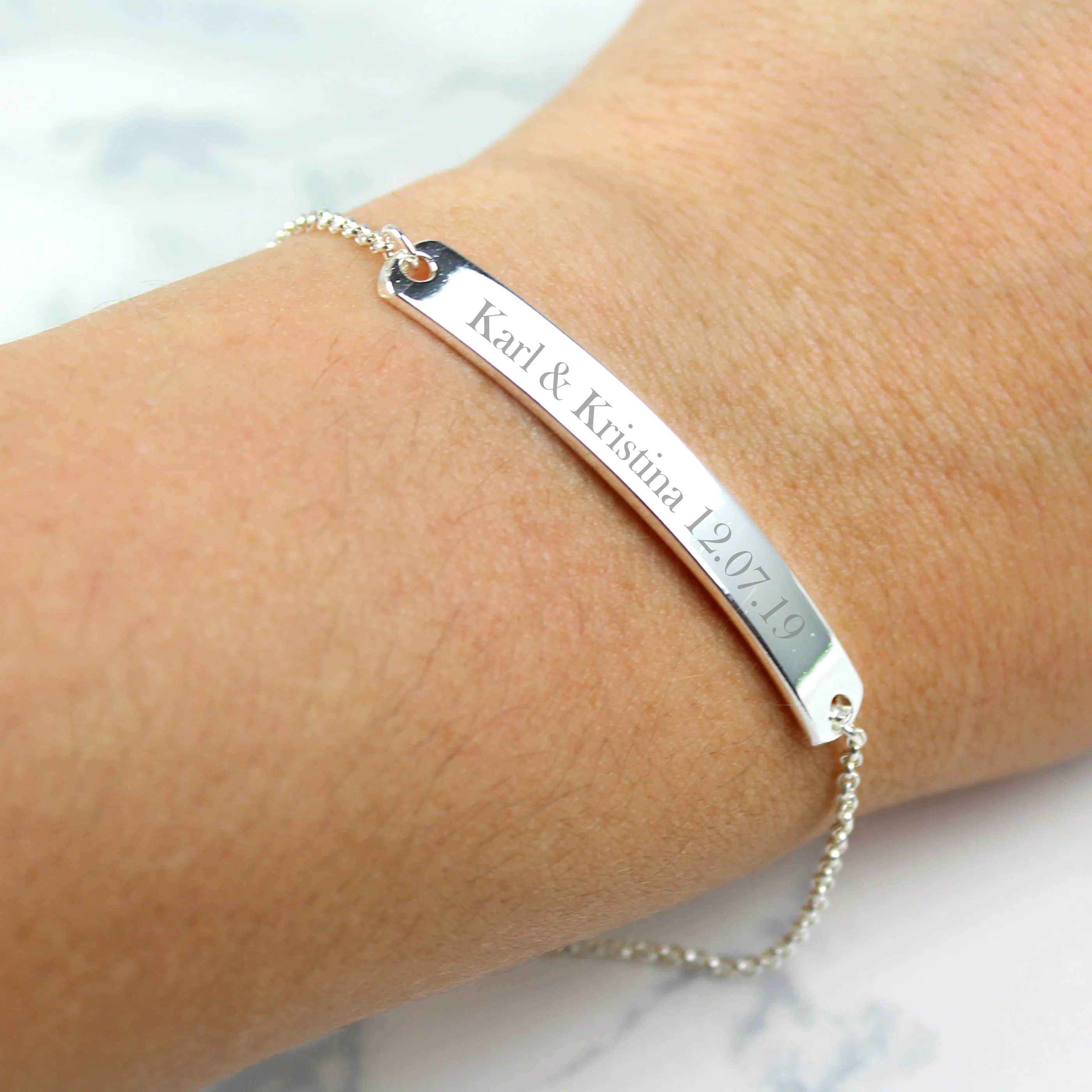 Personalised Silver Tone Bar Bracelet - Image 3