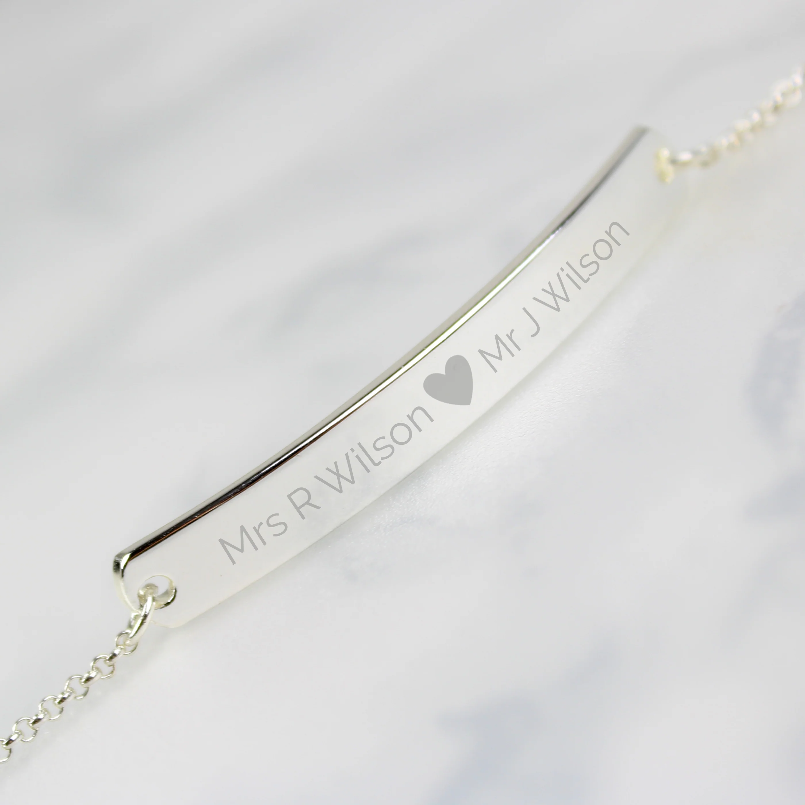 Personalised Silver Tone Heart Bar Bracelet - Image 3