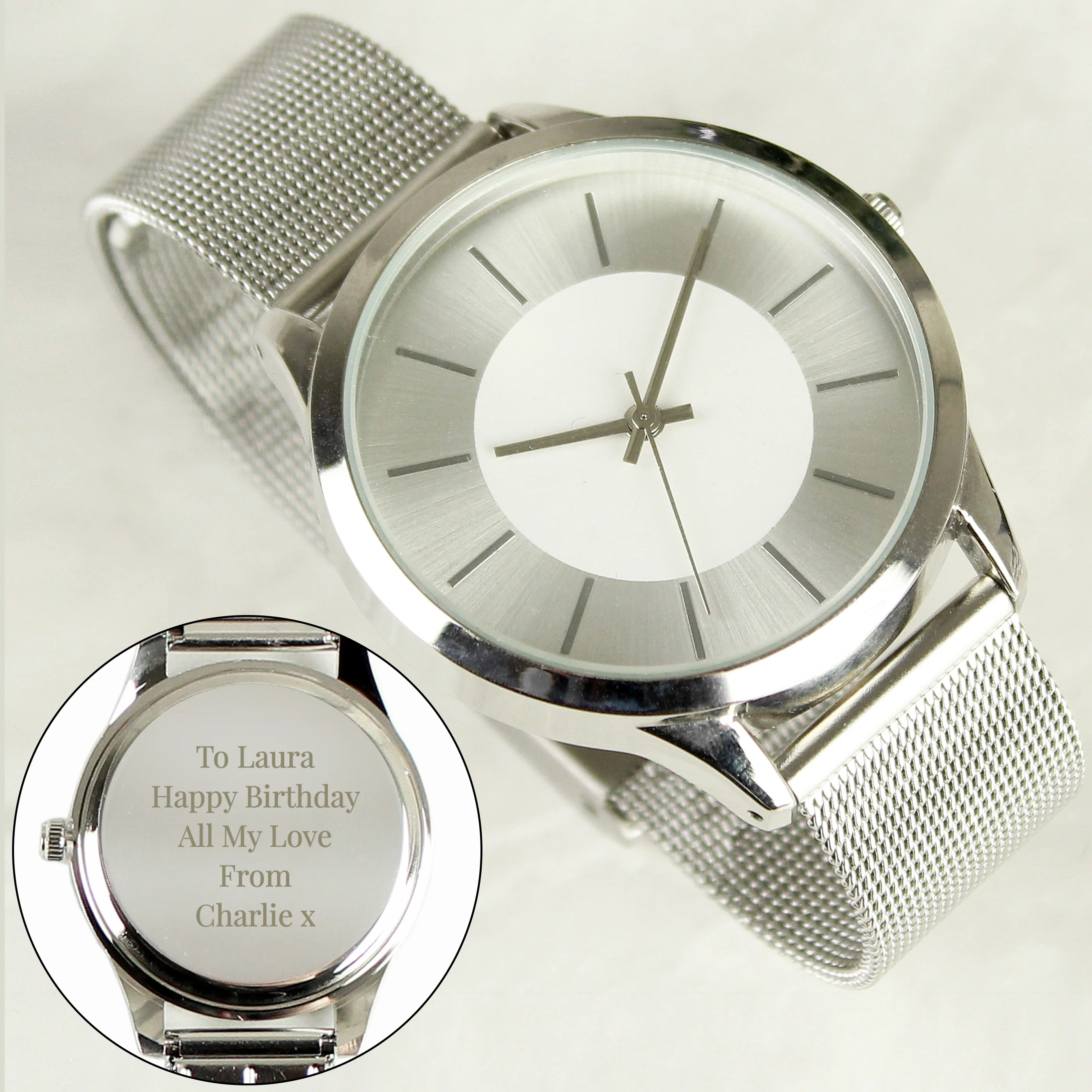 Personalised Silver with Mesh Style Strap Watch - Image 4