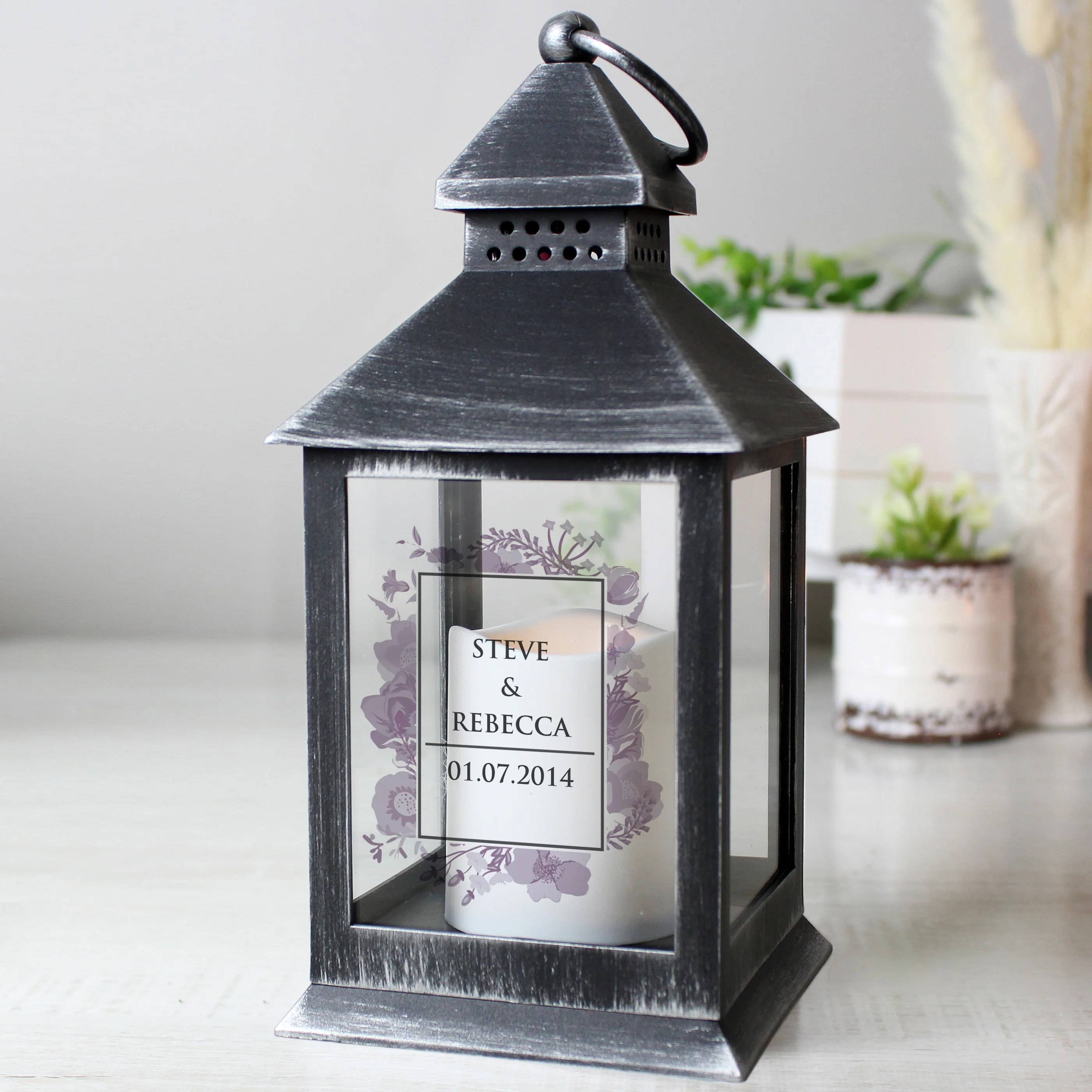 Personalised Soft Watercolour Rustic Black Lantern - Image 2