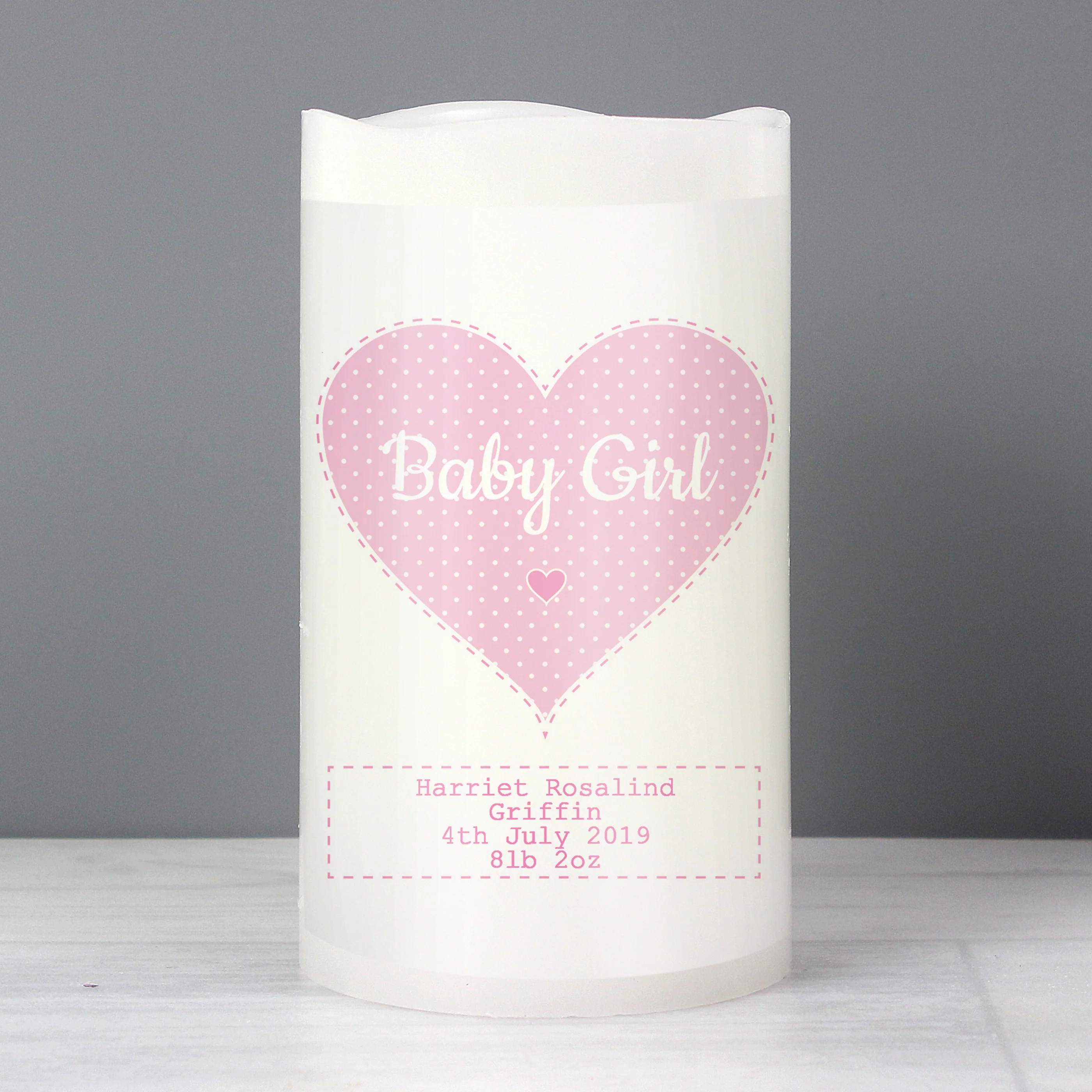 Personalised Stitch & Dot Baby Girl Night Light LED Candle - Image 3