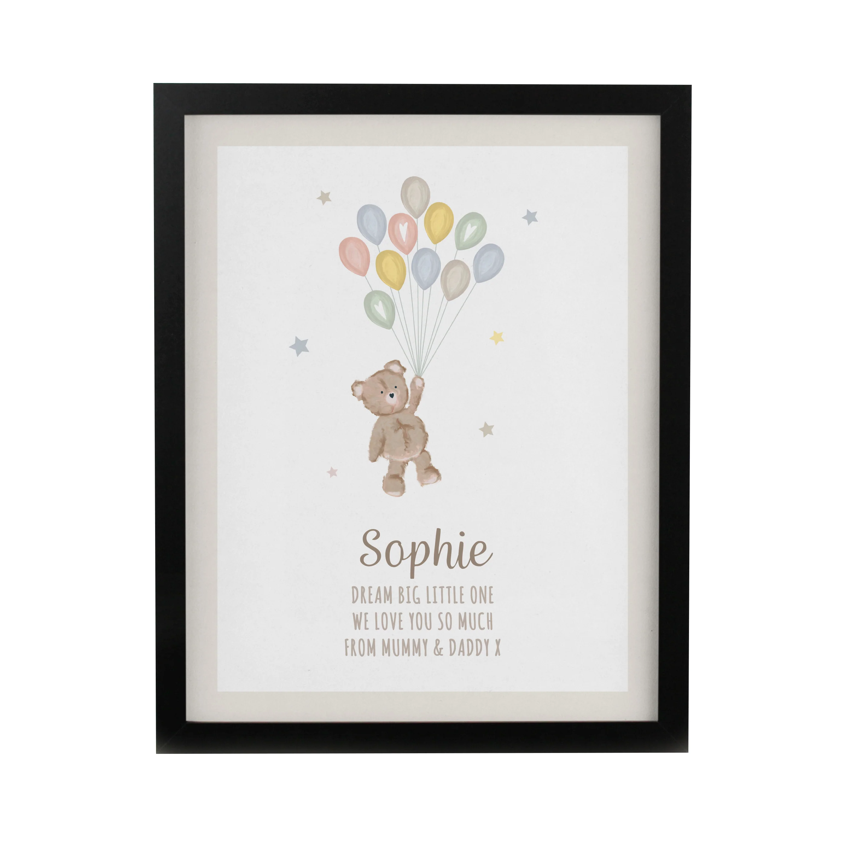 Personalised Teddy Balloon Black Poster Frame - Image 3
