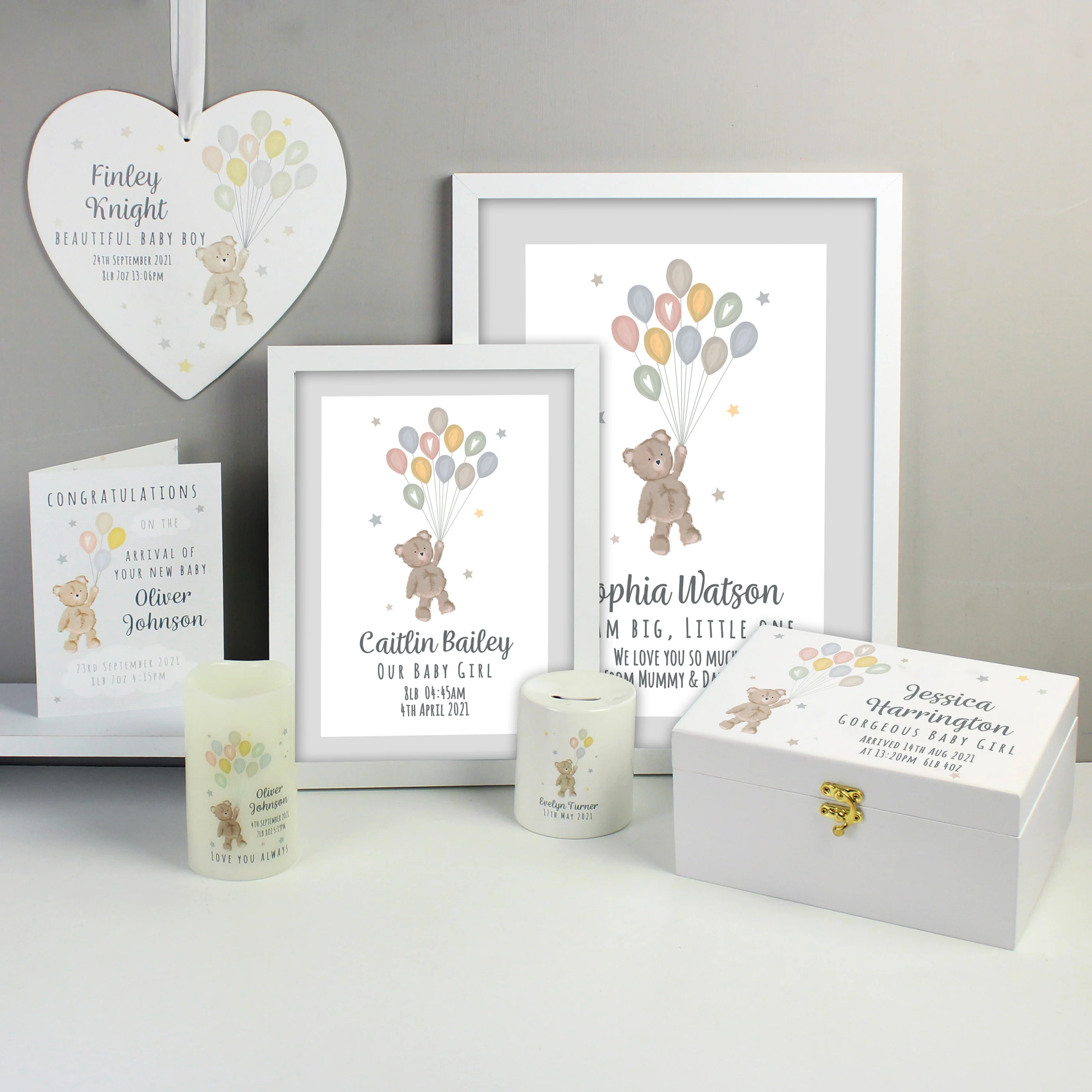 Personalised Teddy & Balloons White Wooden Keepsake Box - Image 6