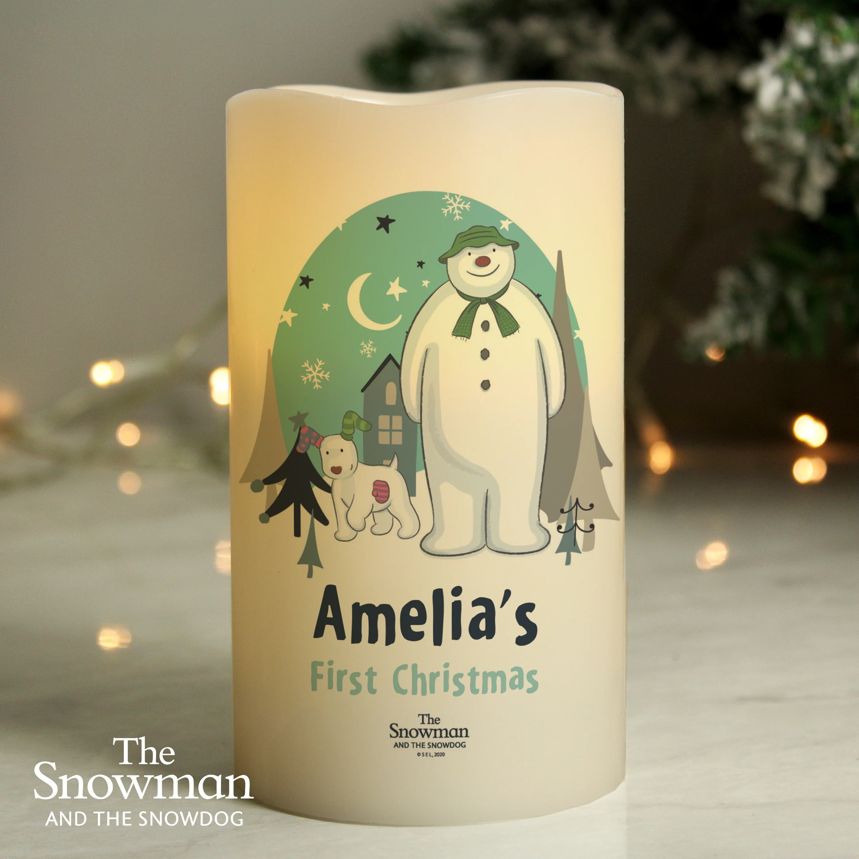 Personalised The Snowman and the Snowdog LED Candle - Image 2