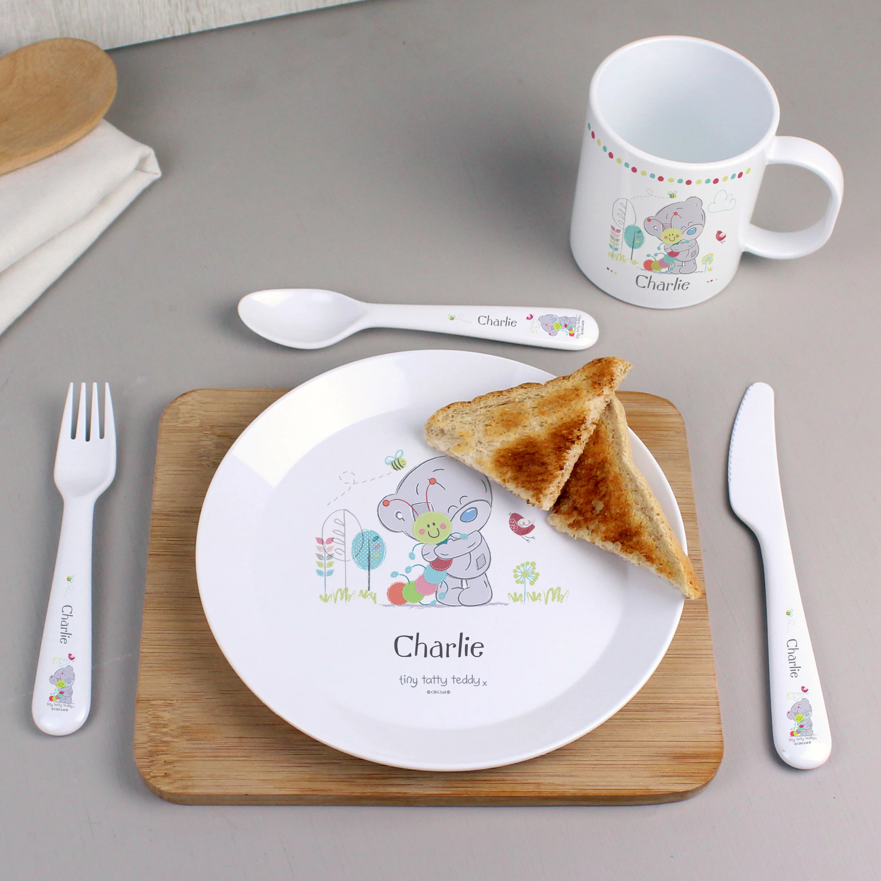 Personalised Tiny Tatty Teddy Cuddle Bug Plastic Plate - Image 3