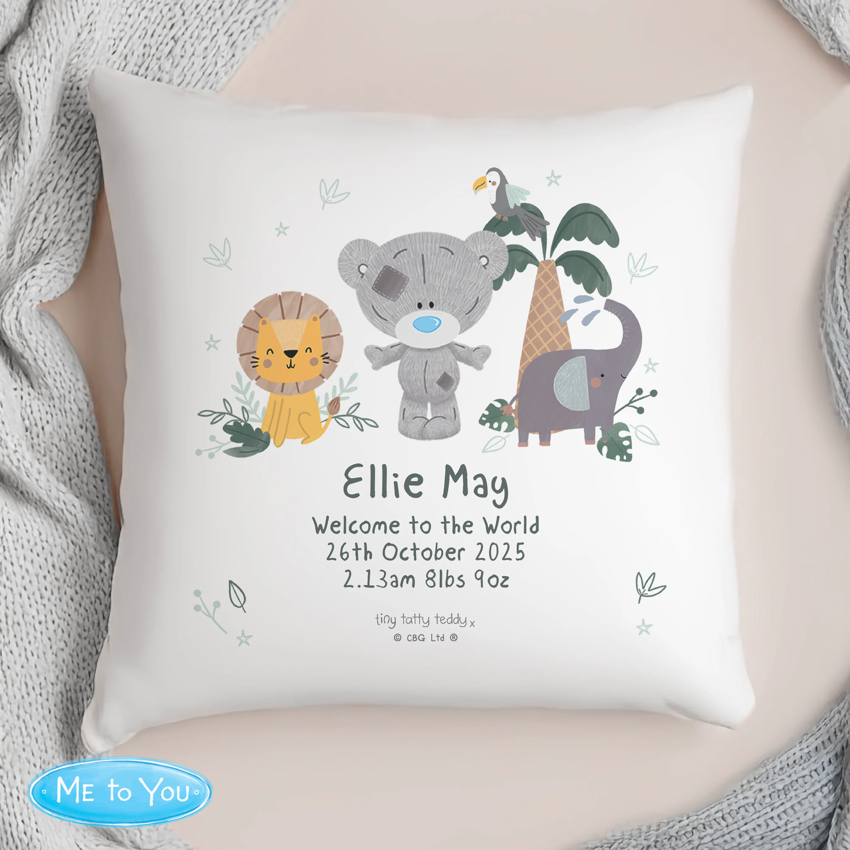 Personalised Tiny Tatty Teddy Jungle Animals Cushion - Image 2