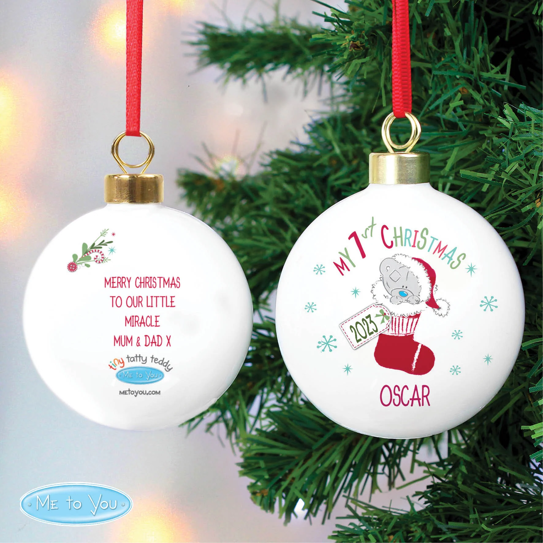 Personalised Tiny Tatty Teddy My 1st Christmas Stocking Bauble - Image 3