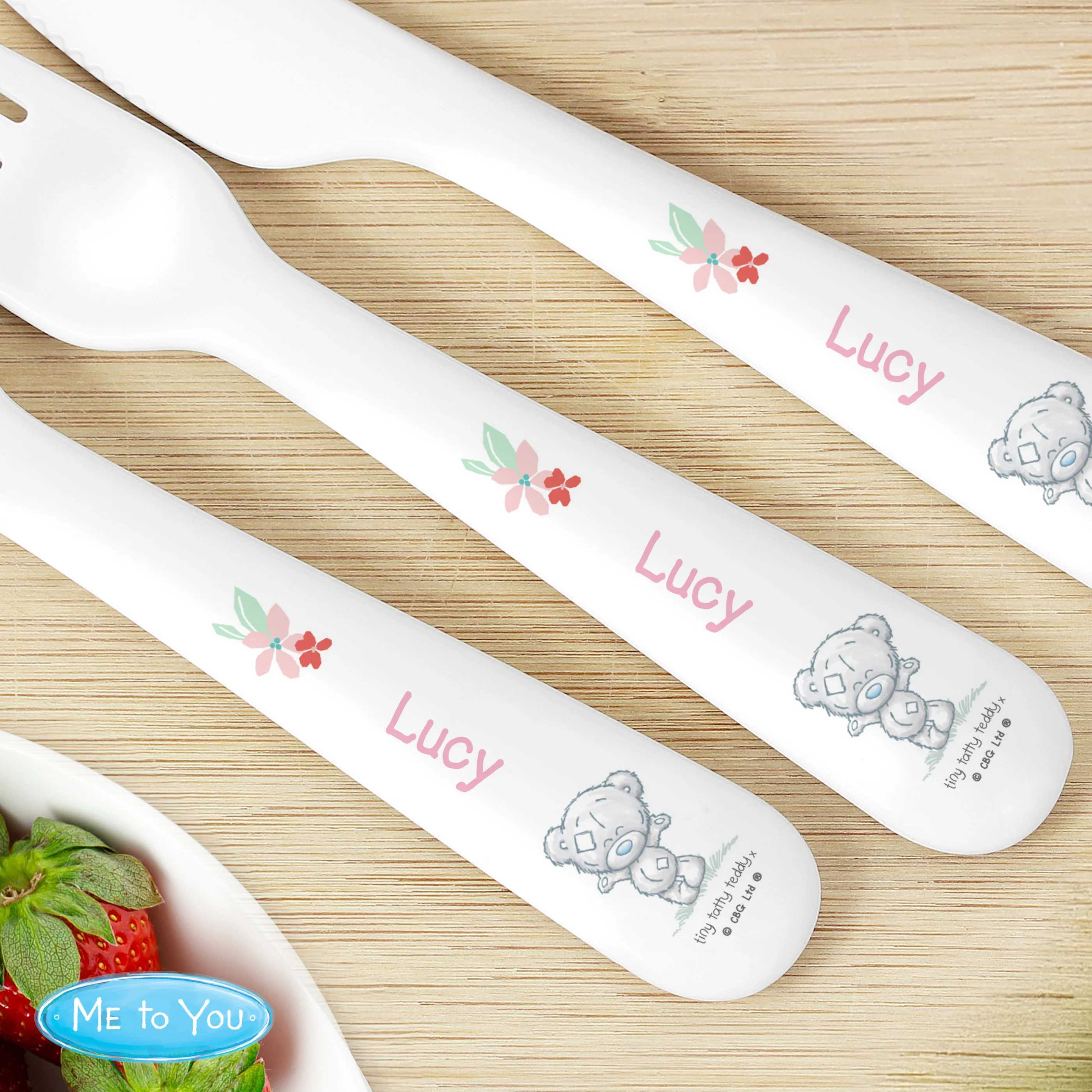 Personalised Tiny Tatty Teddy Woodland Animal 3 Piece Cutlery Set - Image 3