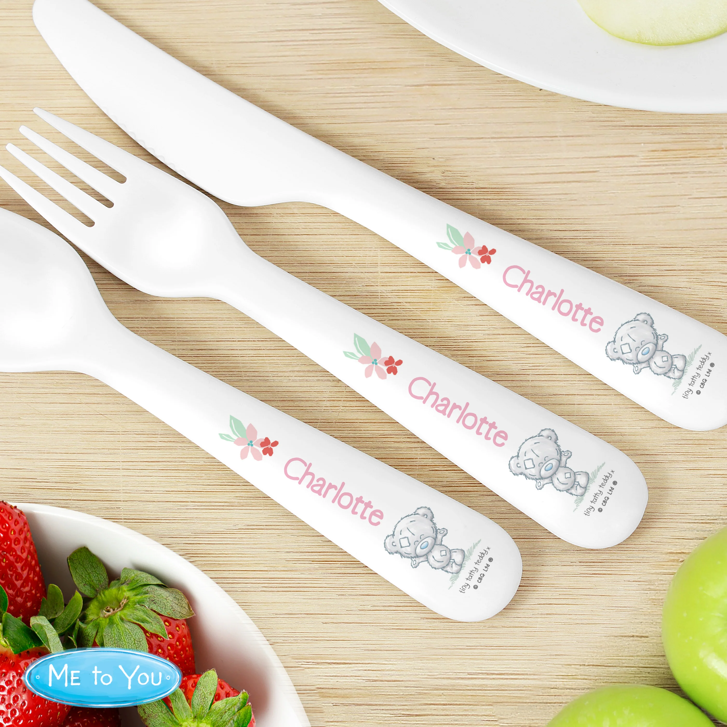 Personalised Tiny Tatty Teddy Woodland Animal 3 Piece Cutlery Set - Image 4