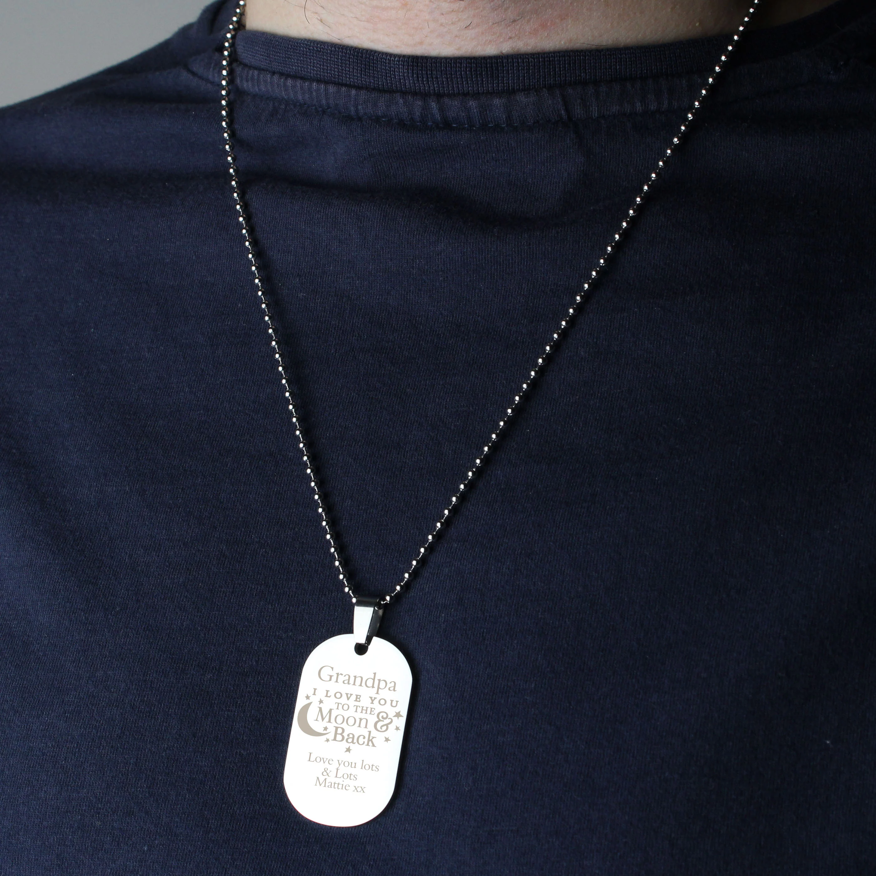Personalised 'To The Moon & Back...' Stainless Steel Dog Tag Necklace - Image 4