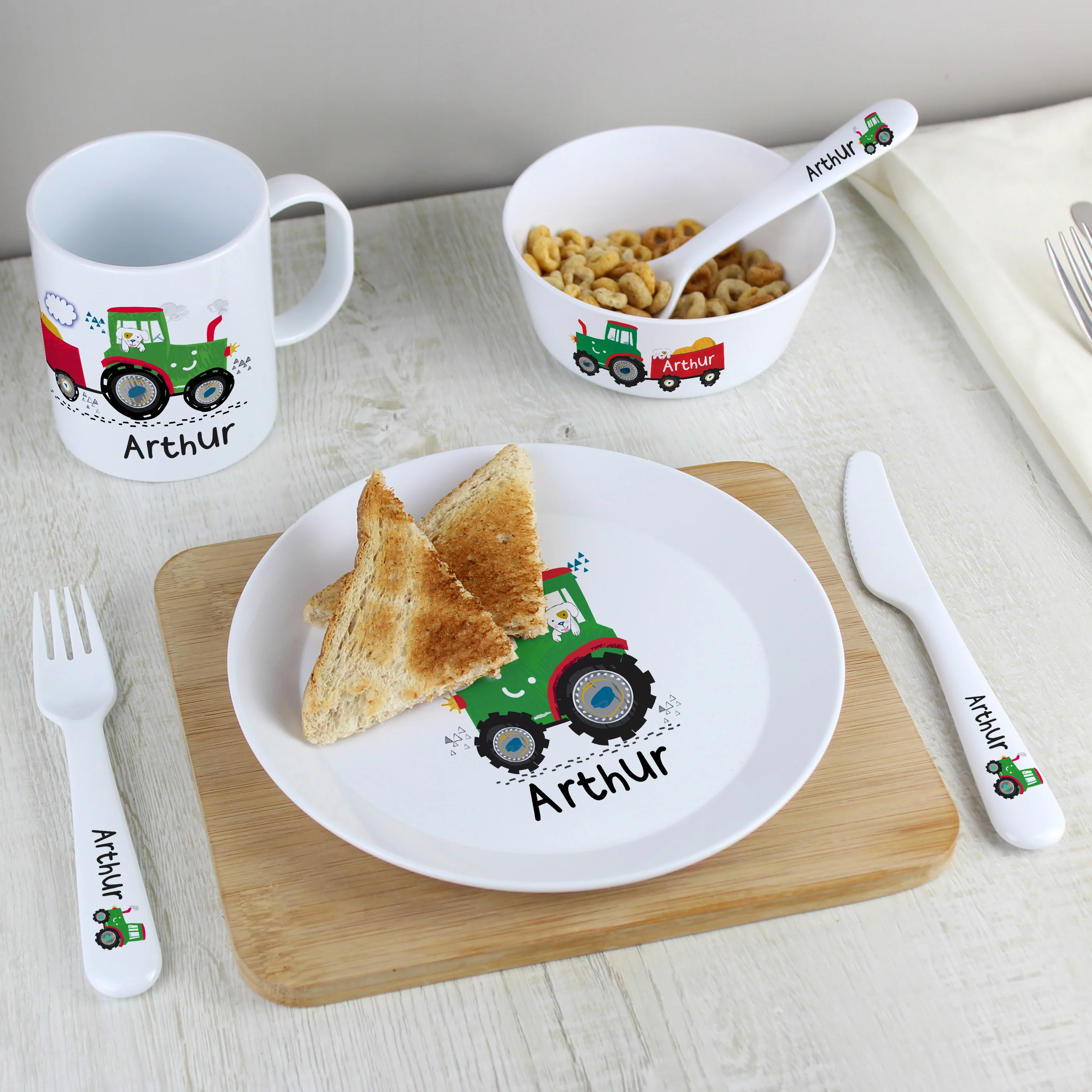 Personalised Tractor 3 Piece Plastic Cutlery Set - Image 5